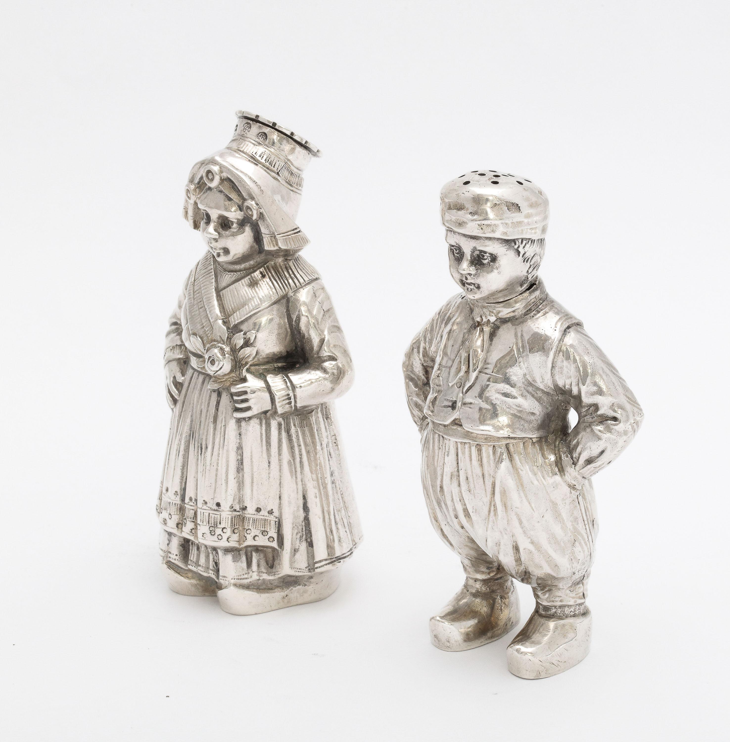 Pair of Continental Silver '.835' Dutch Boy and Girl Salt and Pepper Shakers 4