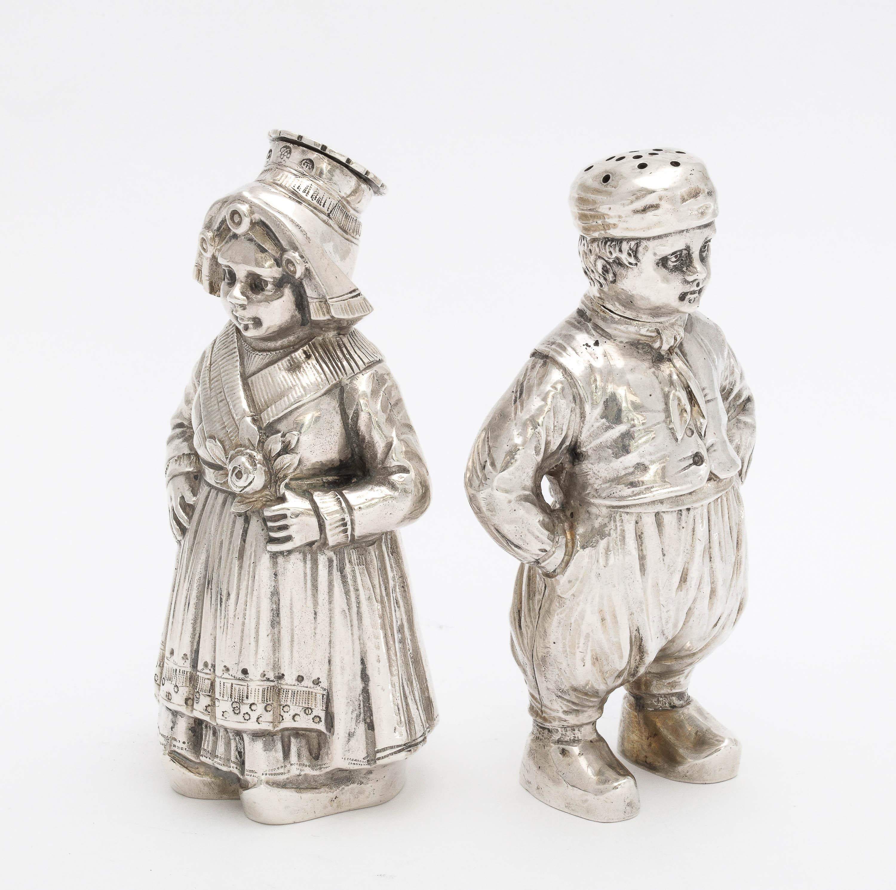 Pair of Continental Silver '.835' Dutch Boy and Girl Salt and Pepper Shakers 5
