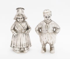 Pair of Continental Silver '.835' Dutch Boy and Girl Salt and Pepper Shakers
