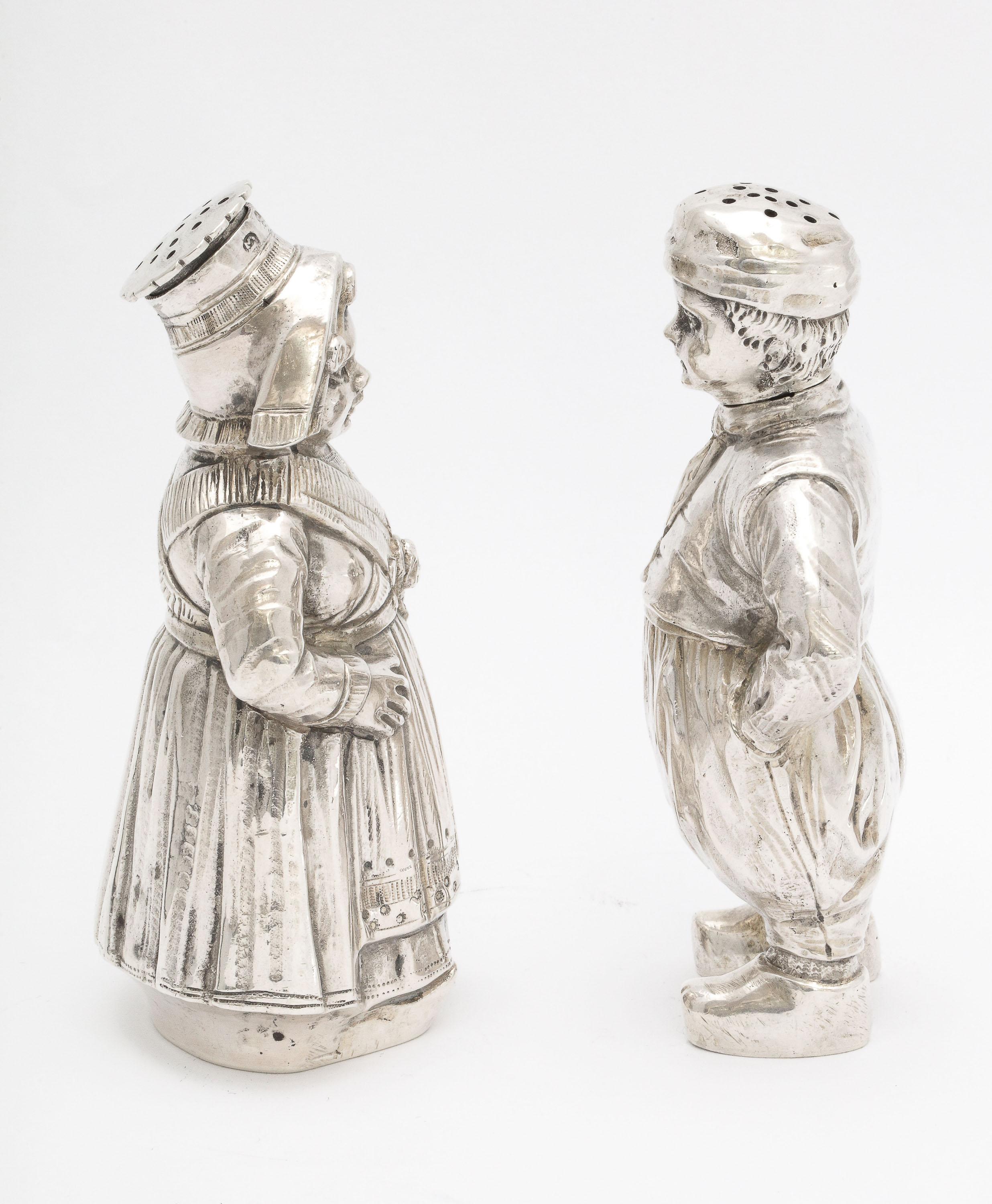 Austrian Pair of Continental Silver '.835' Dutch Boy and Girl Salt and Pepper Shakers
