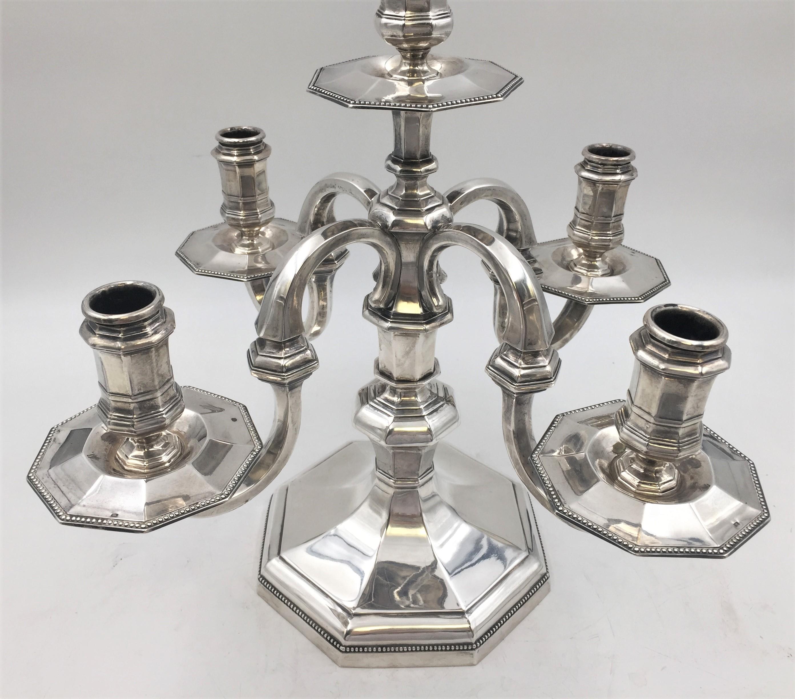 German Pair of Continental Silver Five Light Candelabra