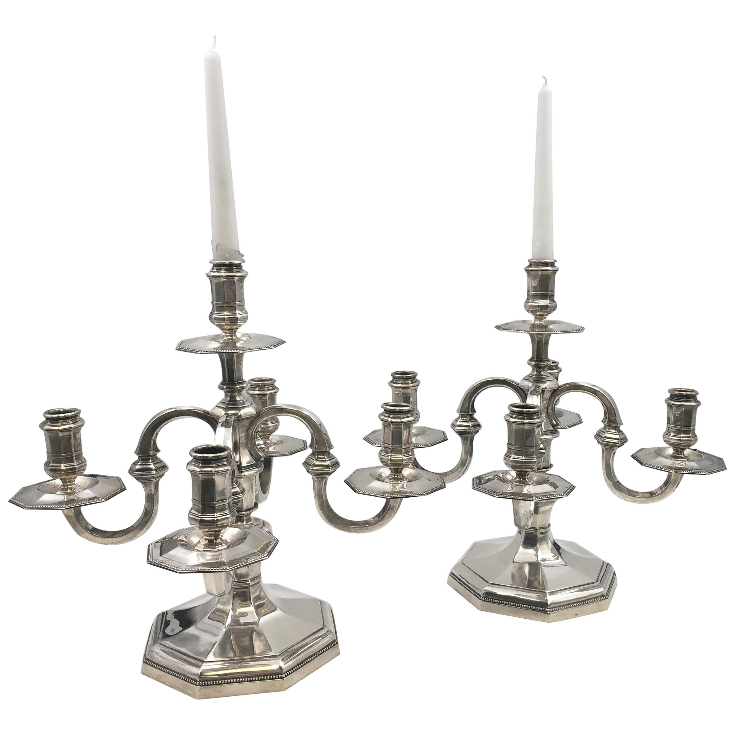 Pair of Continental Silver Five Light Candelabra