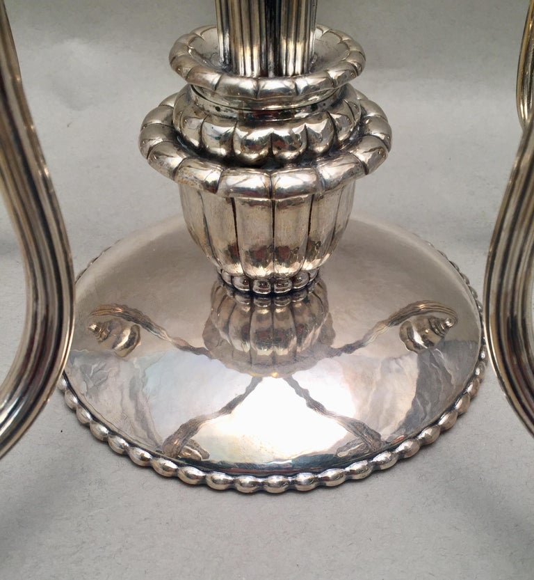 20th Century Pair of Continental Silver Jensen Style Five Light Candelabras For Sale