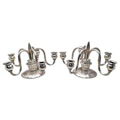 Pair of Continental Silver Jensen Style Five Light Candelabras