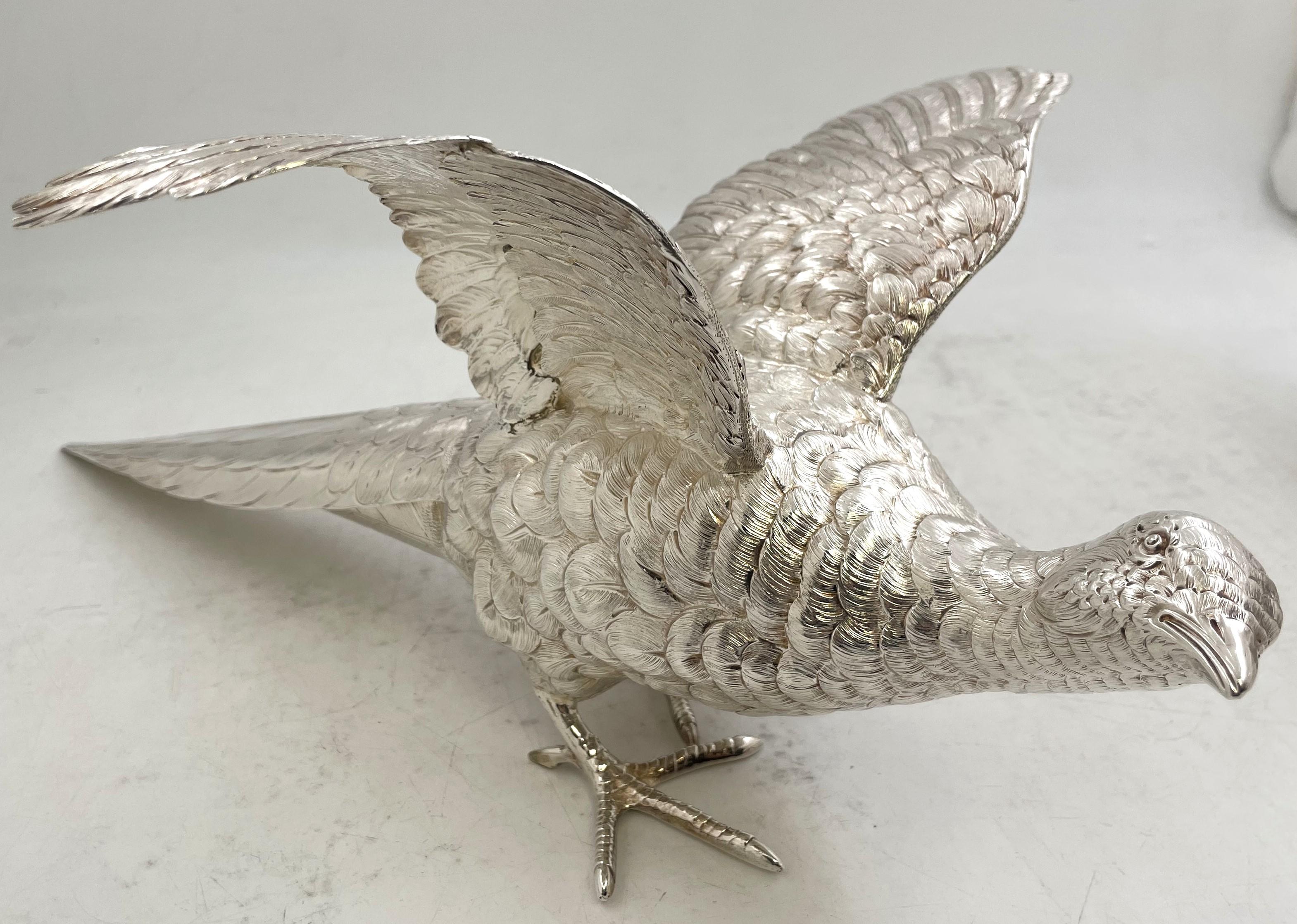 Pair of Continental Silver Pheasants from 19th or Early 20th Century For Sale 6