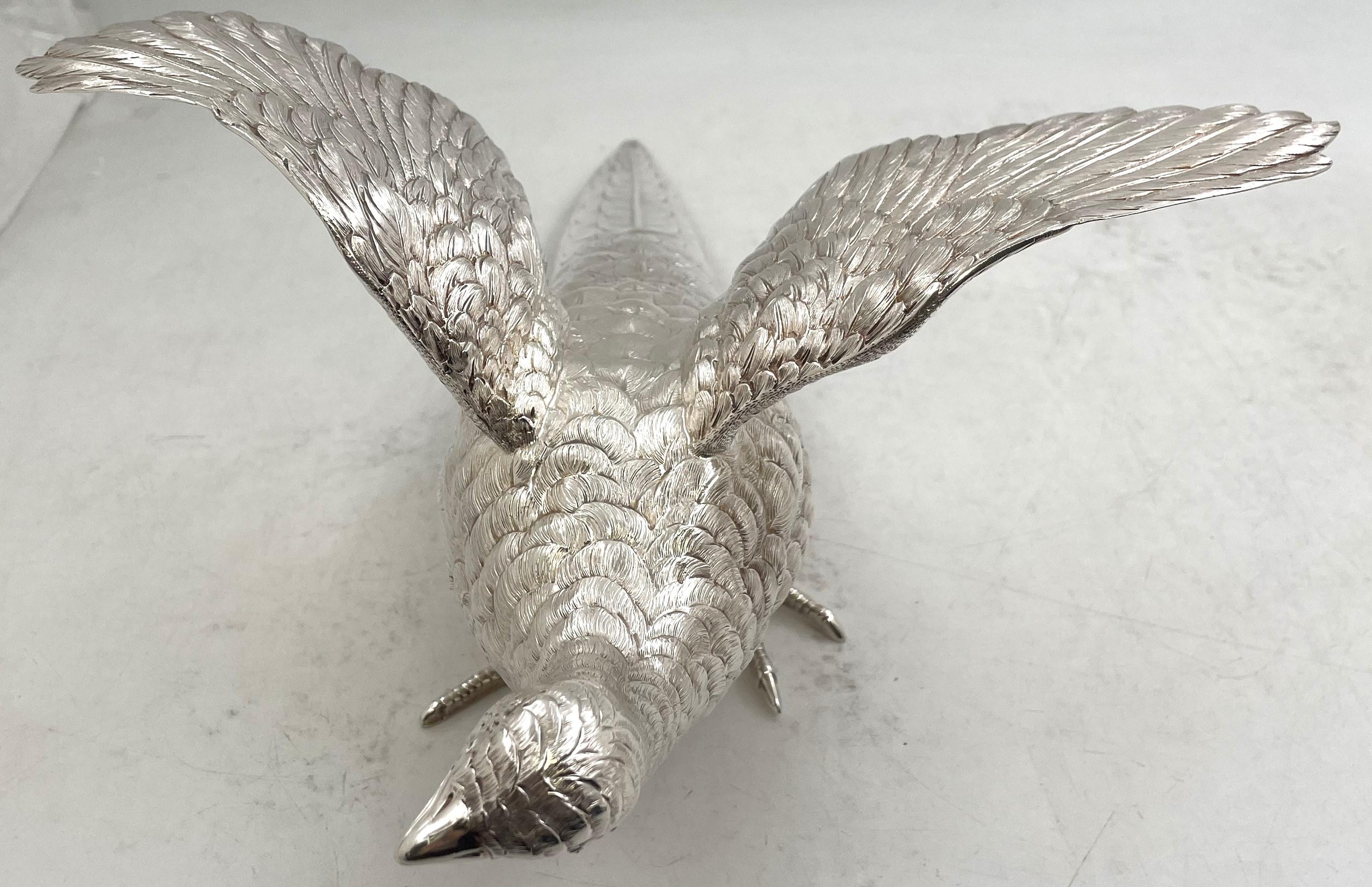 Pair of Continental Silver Pheasants from 19th or Early 20th Century For Sale 7