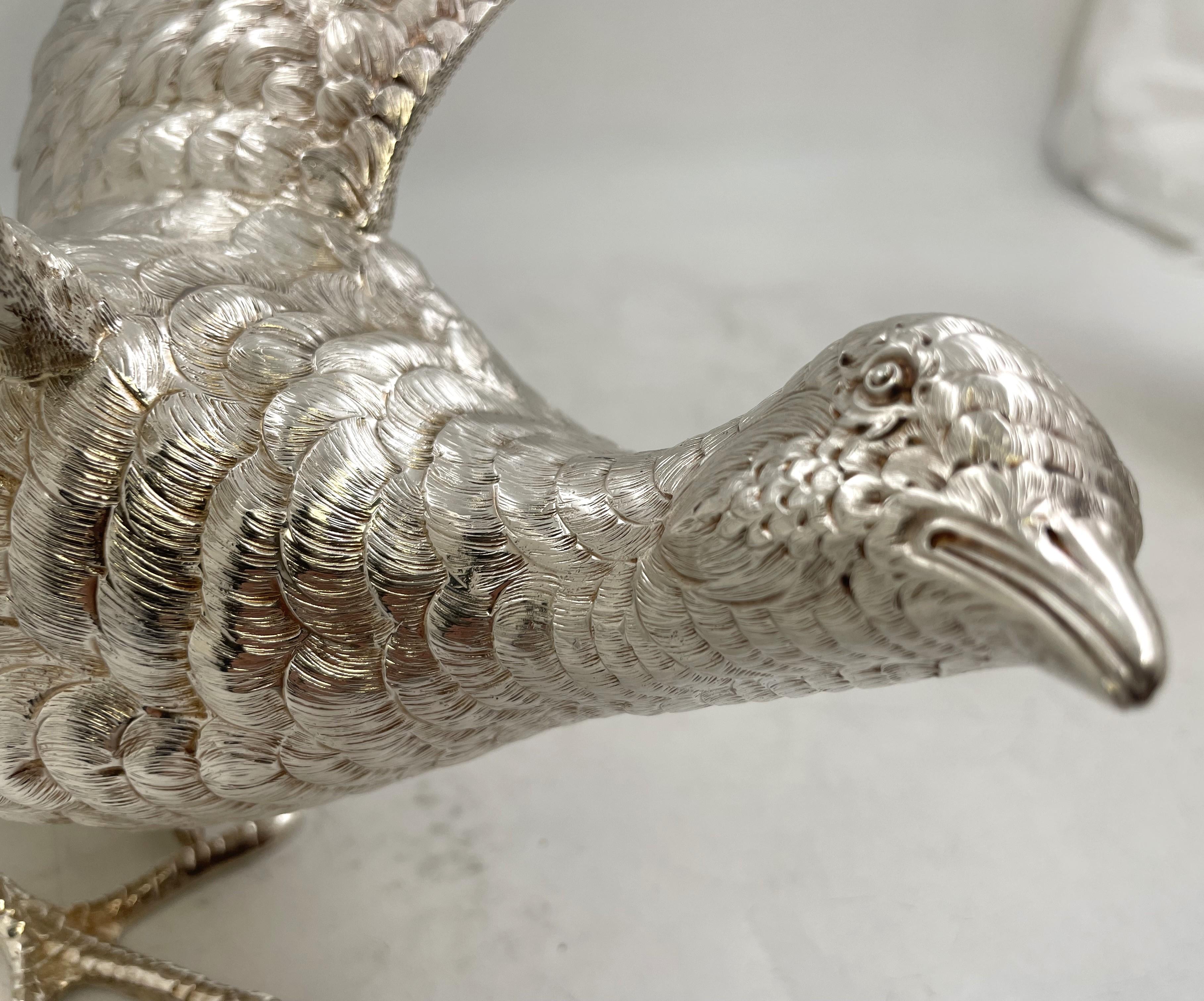 Pair of Continental Silver Pheasants from 19th or Early 20th Century For Sale 8