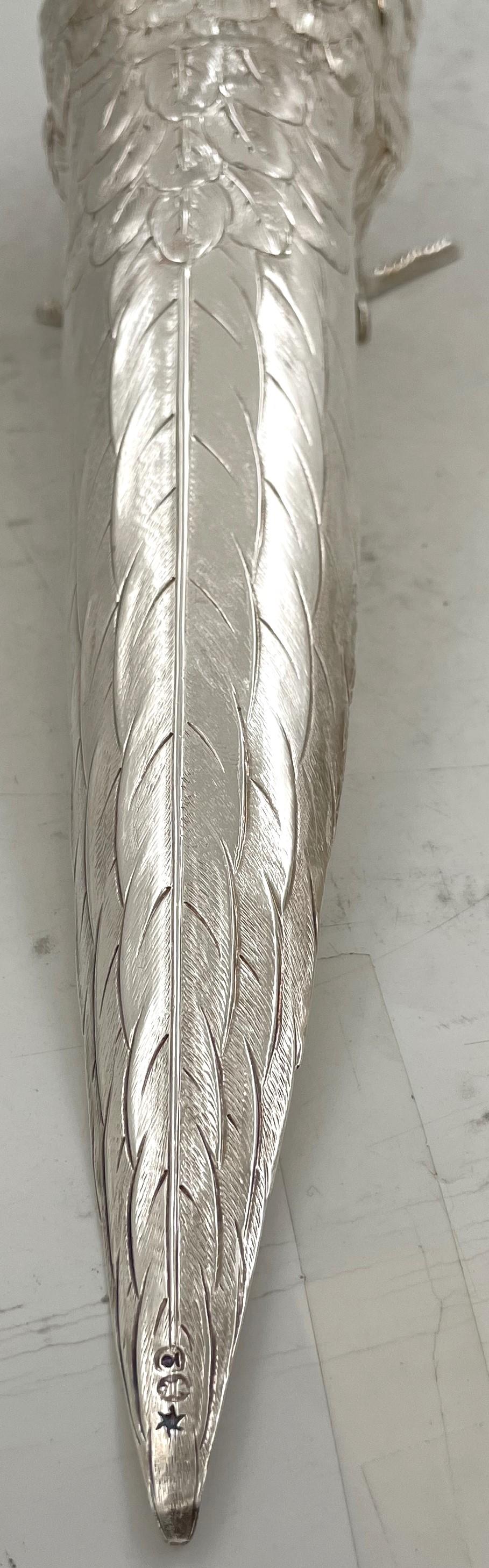 Pair of Continental Silver Pheasants from 19th or Early 20th Century For Sale 11