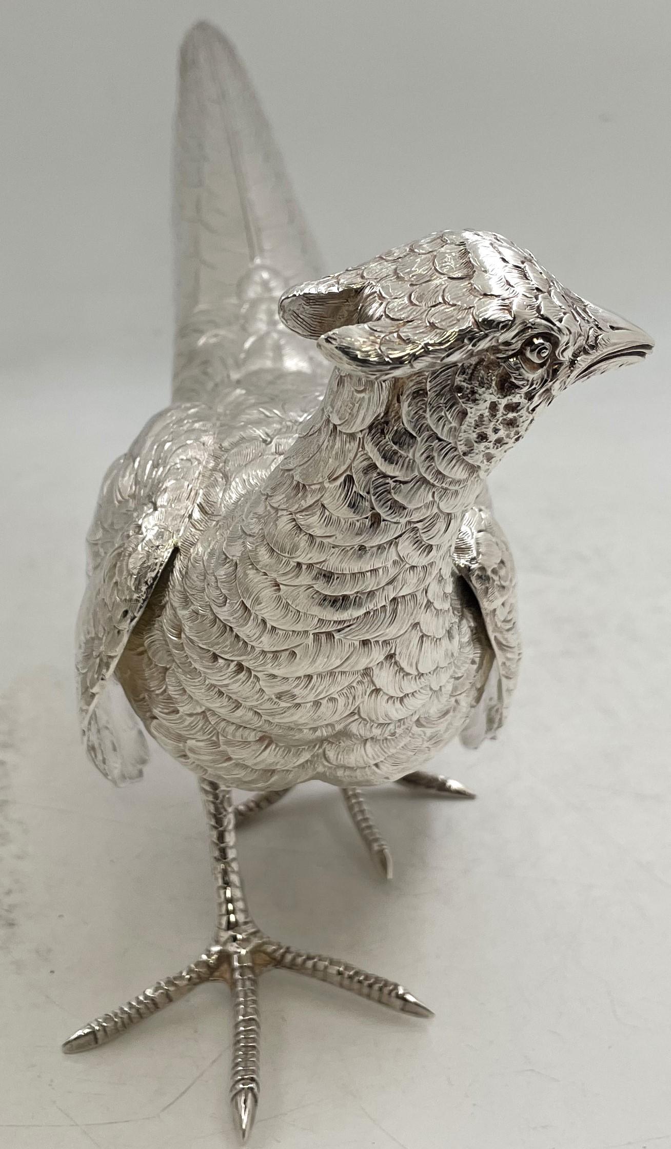 European Pair of Continental Silver Pheasants from 19th or Early 20th Century For Sale