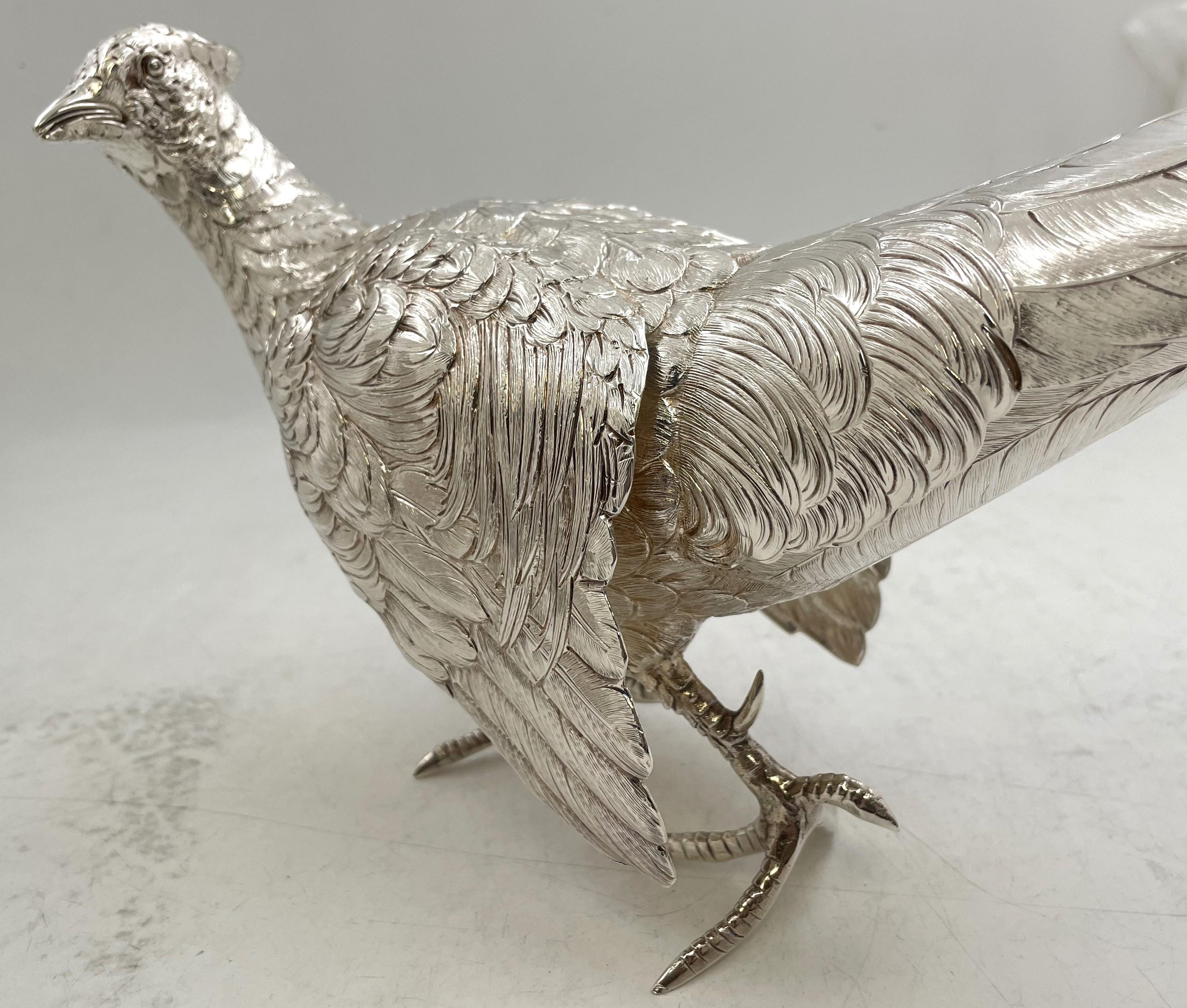 Pair of Continental Silver Pheasants from 19th or Early 20th Century For Sale 2