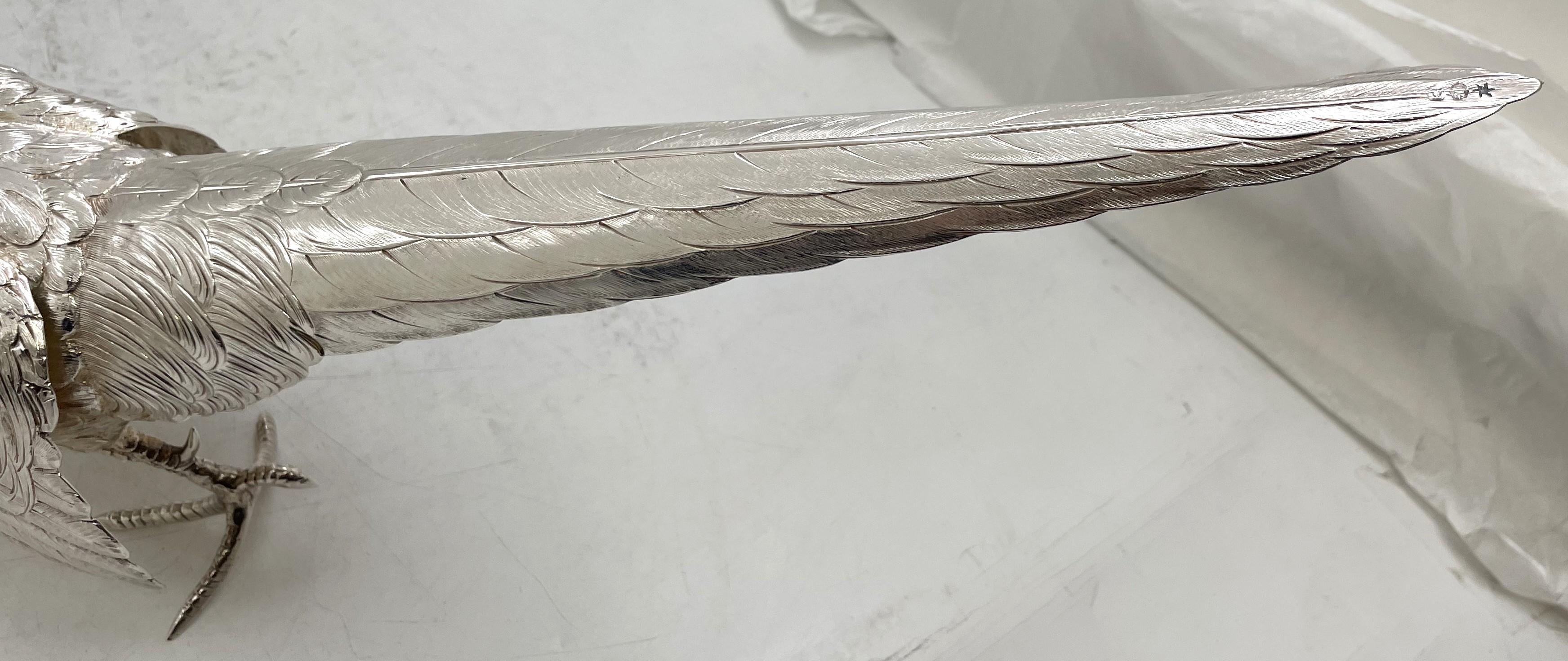 Pair of Continental Silver Pheasants from 19th or Early 20th Century For Sale 3