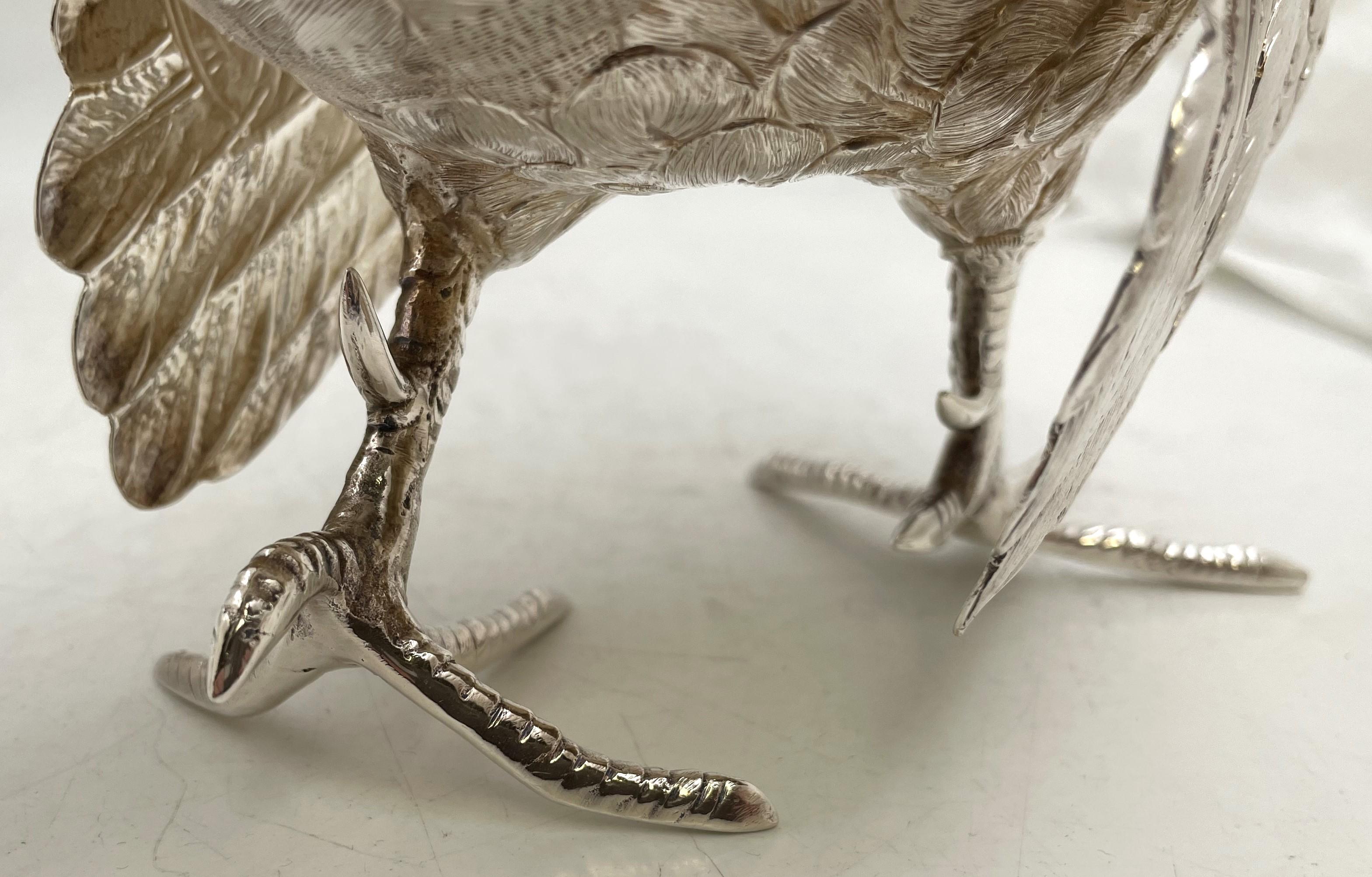 Pair of Continental Silver Pheasants from 19th or Early 20th Century For Sale 4