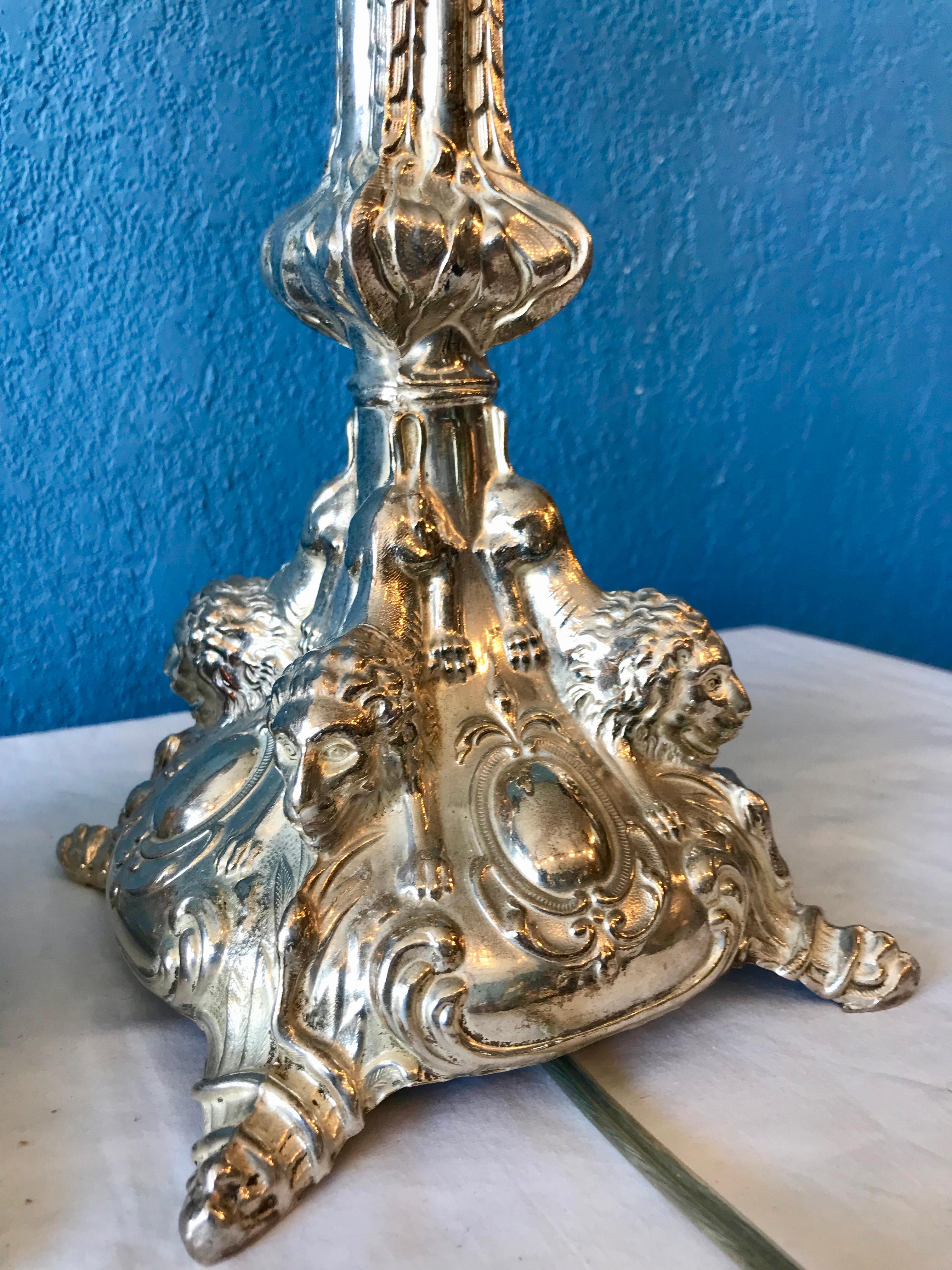 Pair of Continental Silvered Lamps For Sale 7