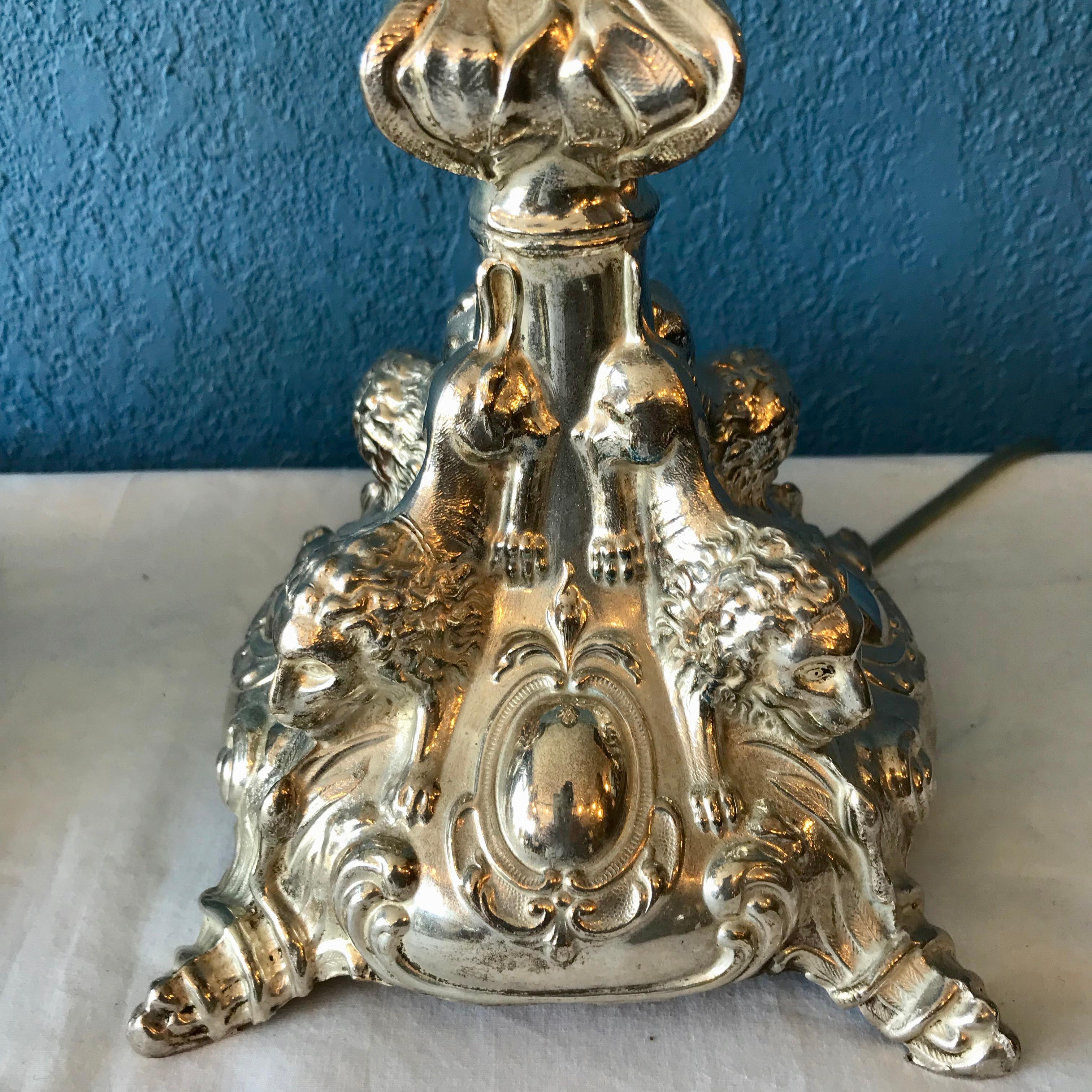 Pair of Continental Silvered Lamps For Sale 1