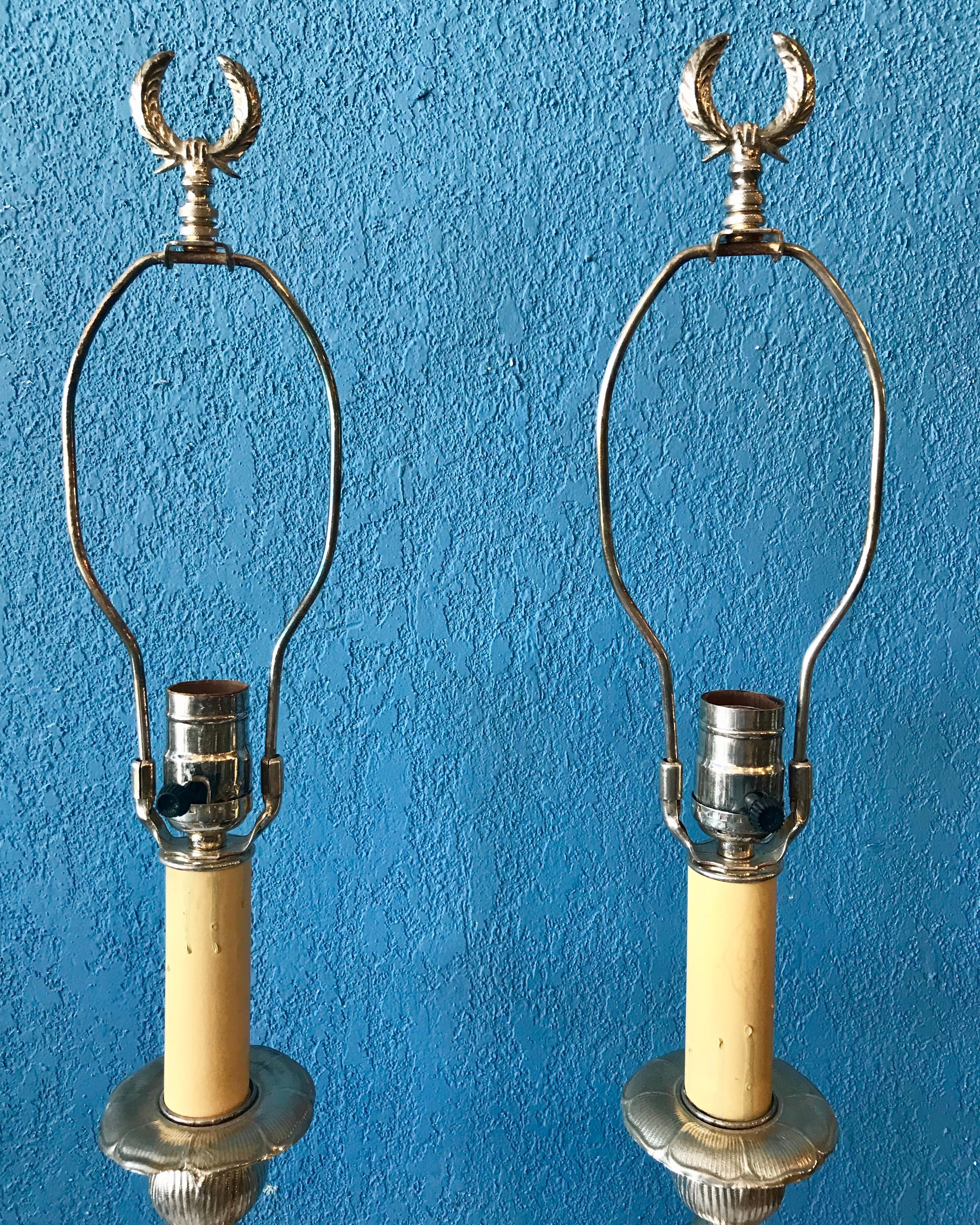 Pair of Continental Silvered Lamps For Sale 3