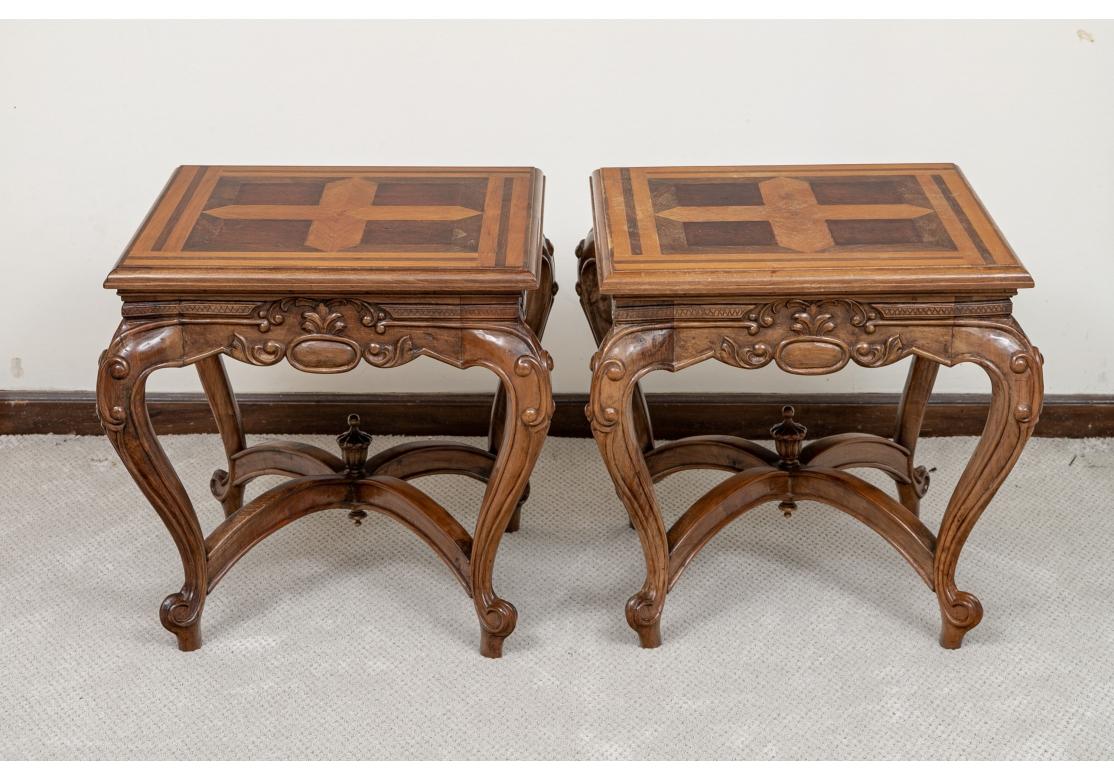 Pair of Continental Style Inlaid Wood Side Tables For Sale 4