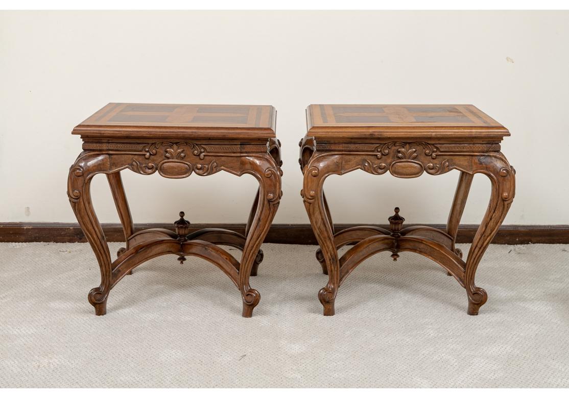 Pair of Continental Style Inlaid Wood Side Tables For Sale 5