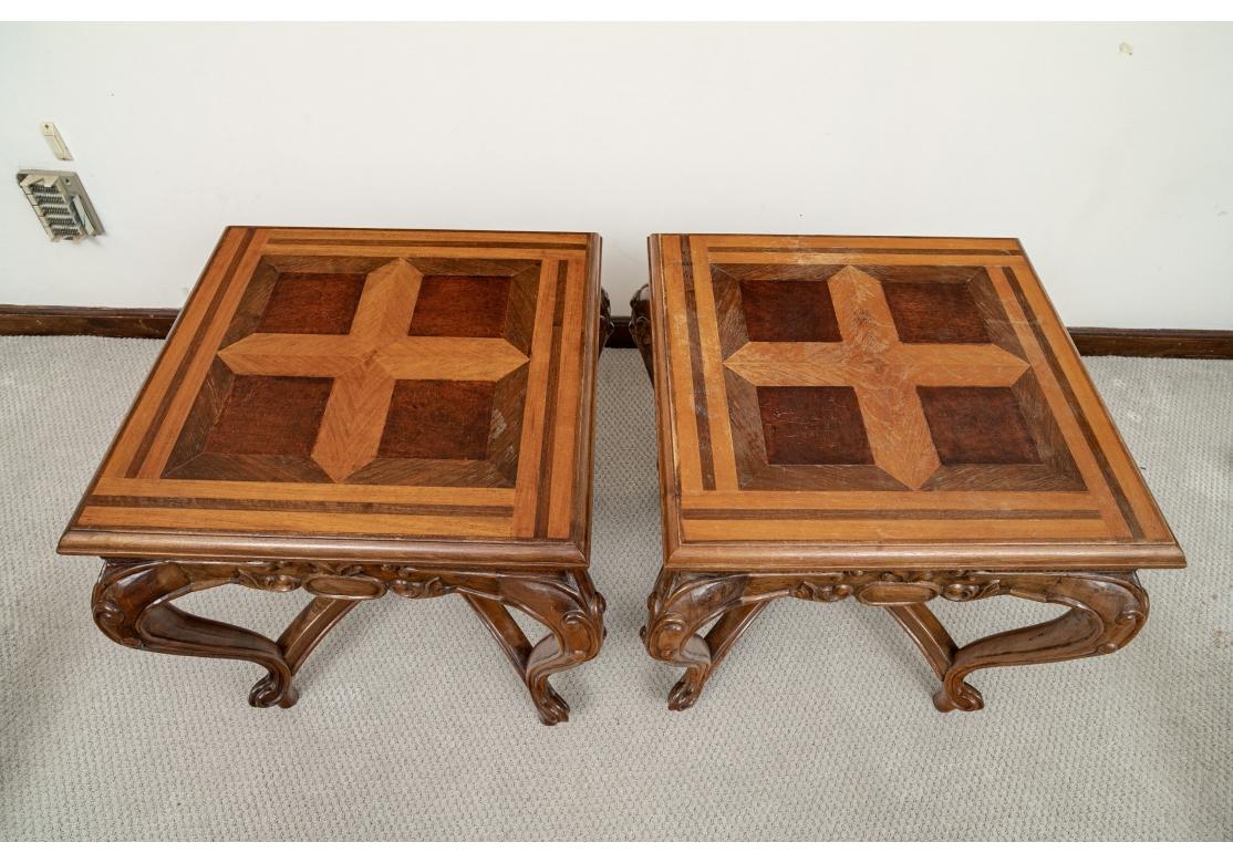 Hardwood Pair of Continental Style Inlaid Wood Side Tables For Sale