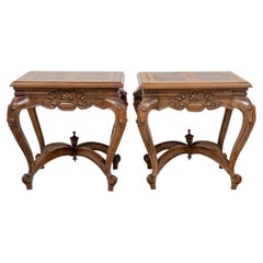 Vintage Pair of Continental Style Inlaid Wood Side Tables