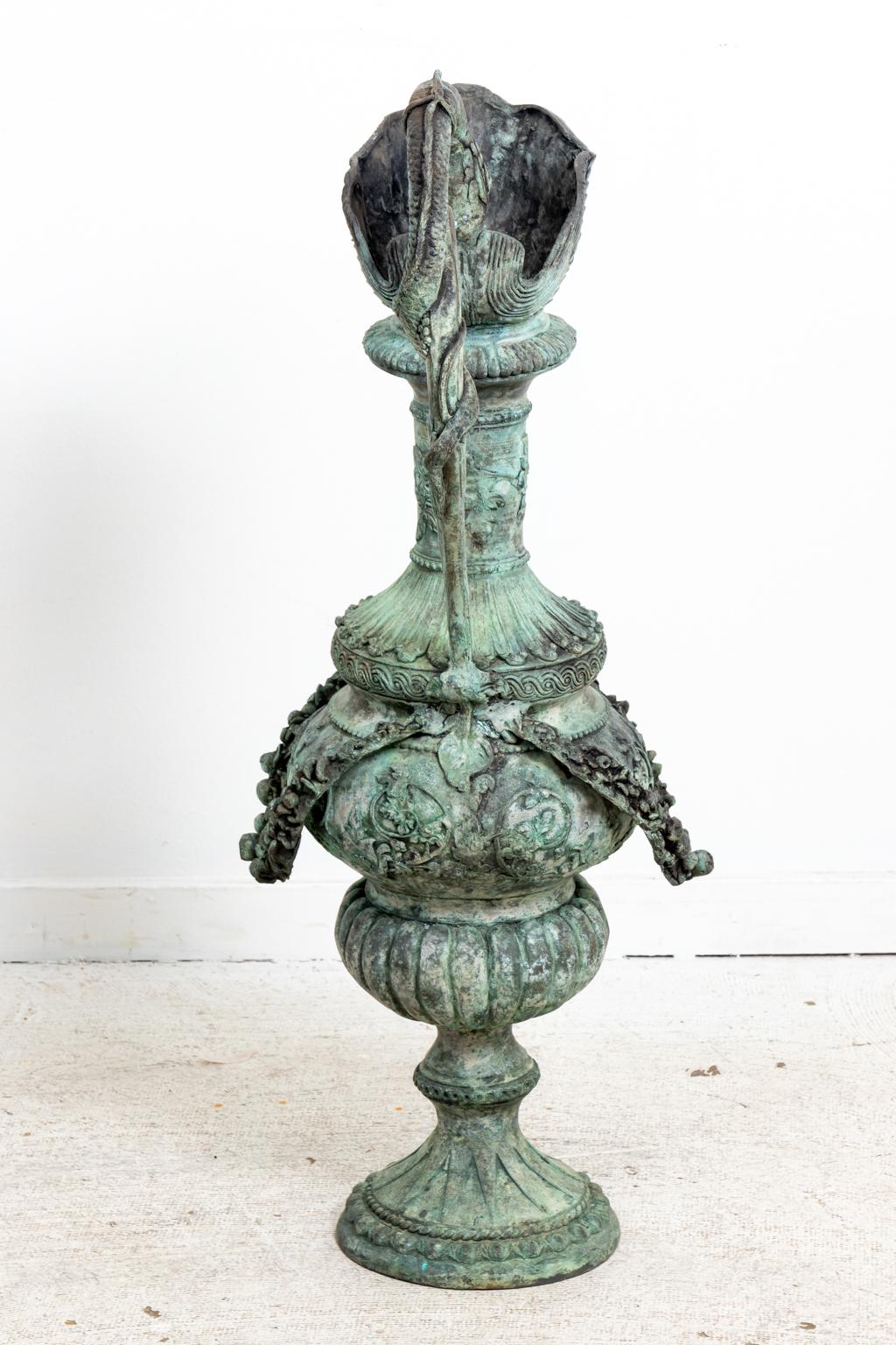 Pair of Continental Style Verdigris Bronze Urns For Sale 6