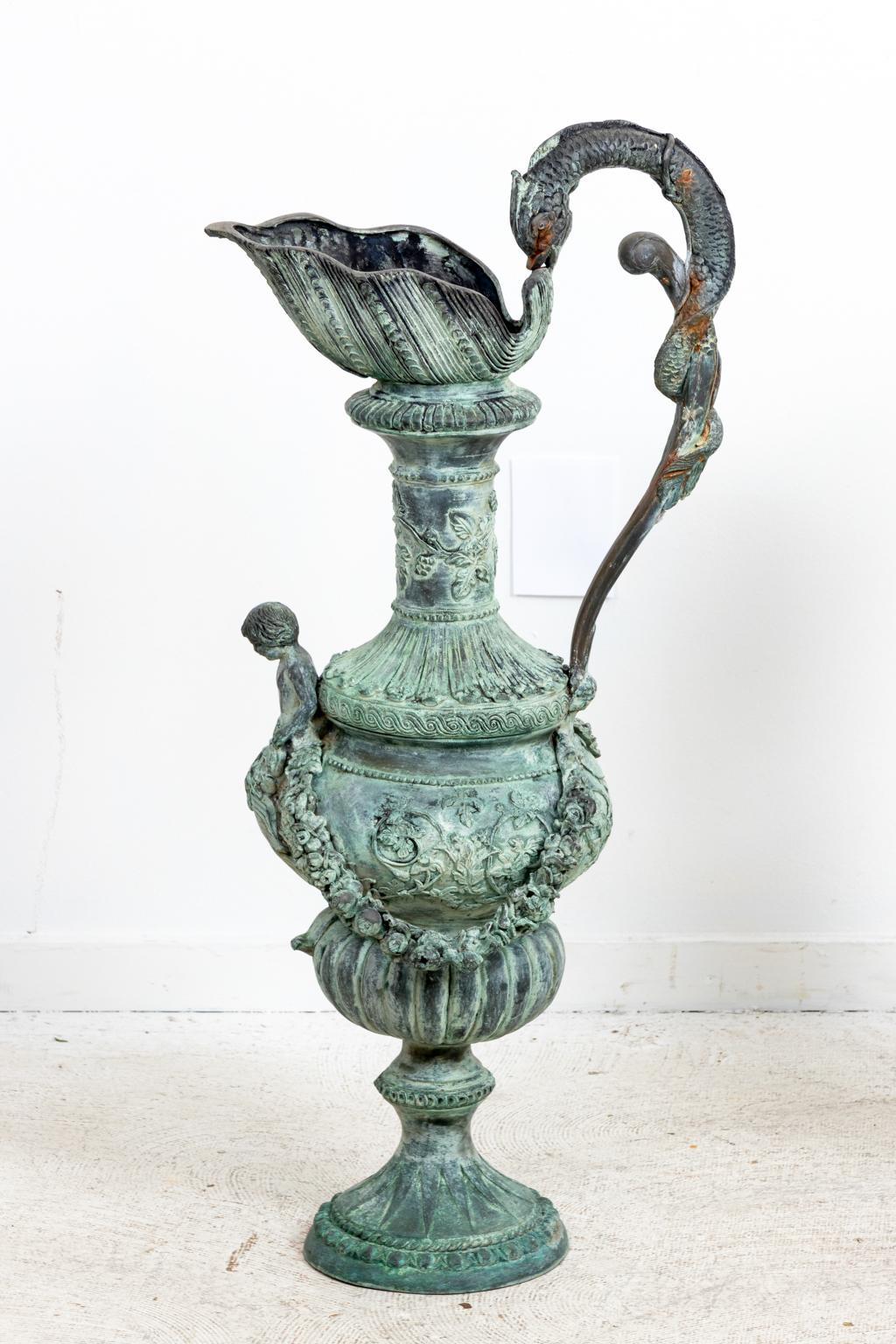 Pair of Continental Style Verdigris Bronze Urns For Sale 7