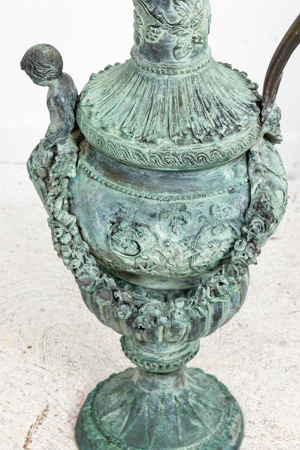 Pair of Continental Style Verdigris Bronze Urns For Sale 8