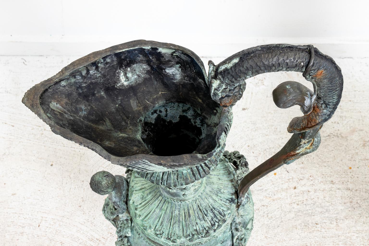 Pair of Continental Style Verdigris Bronze Urns For Sale 10
