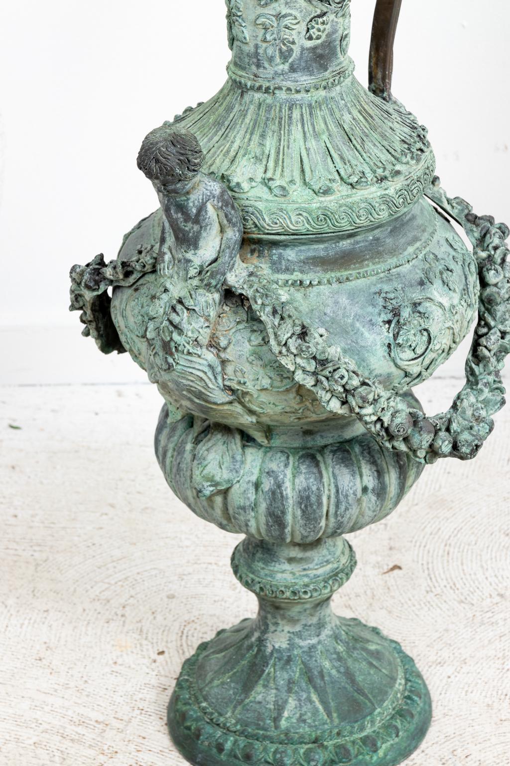 Pair of Continental Style Verdigris Bronze Urns For Sale 11