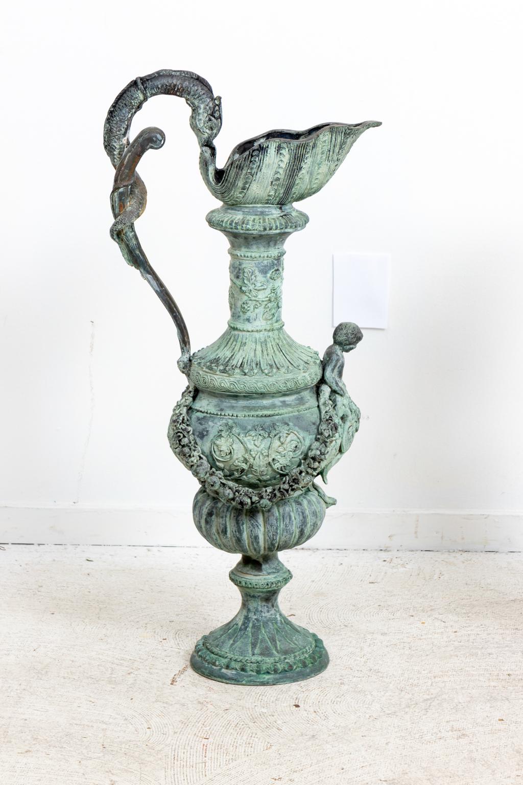 Pair of Continental Style Verdigris Bronze Urns For Sale 13