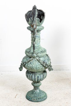 Pair of Continental Style Verdigris Bronze Urns