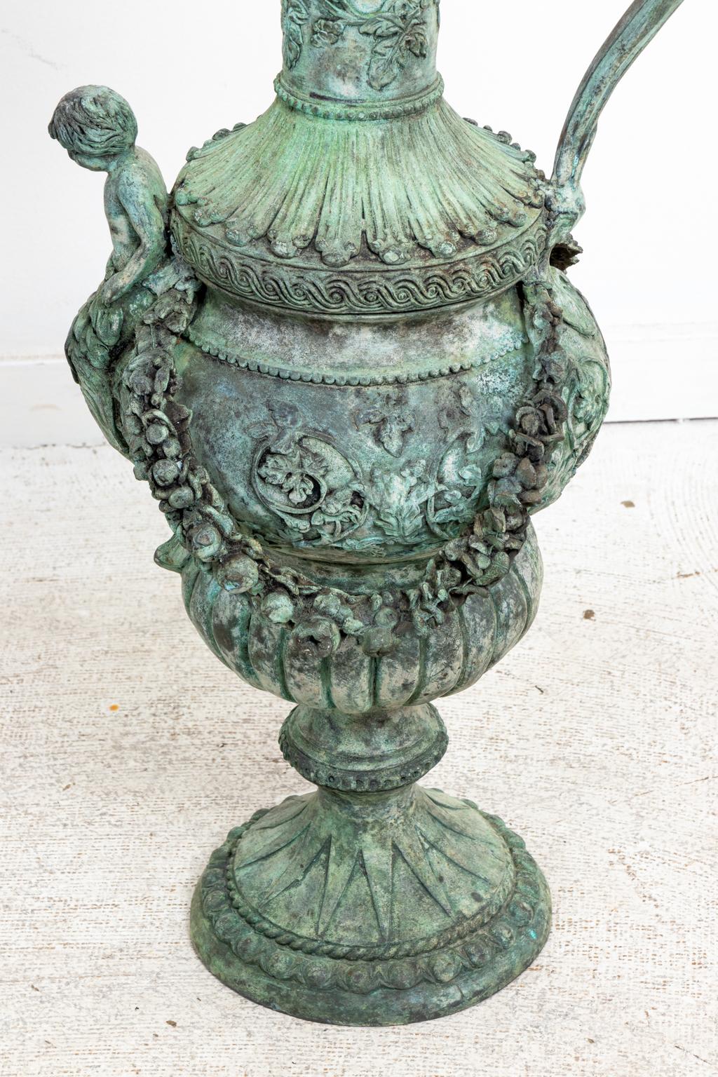 20th Century Pair of Continental Style Verdigris Bronze Urns For Sale