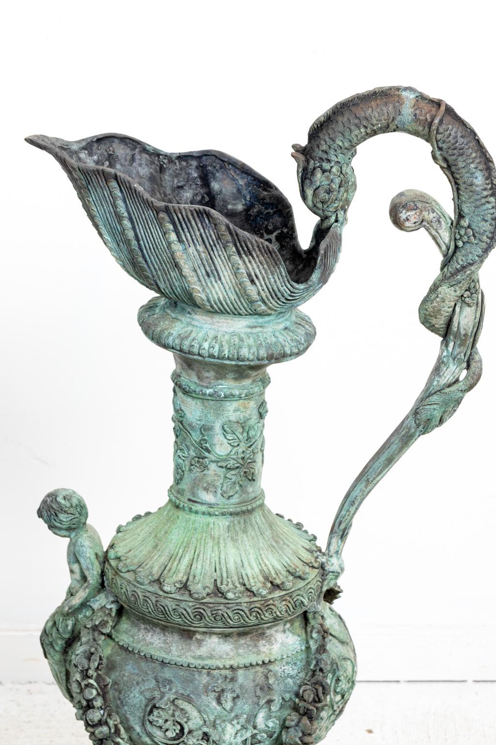 Pair of Continental Style Verdigris Bronze Urns For Sale 1