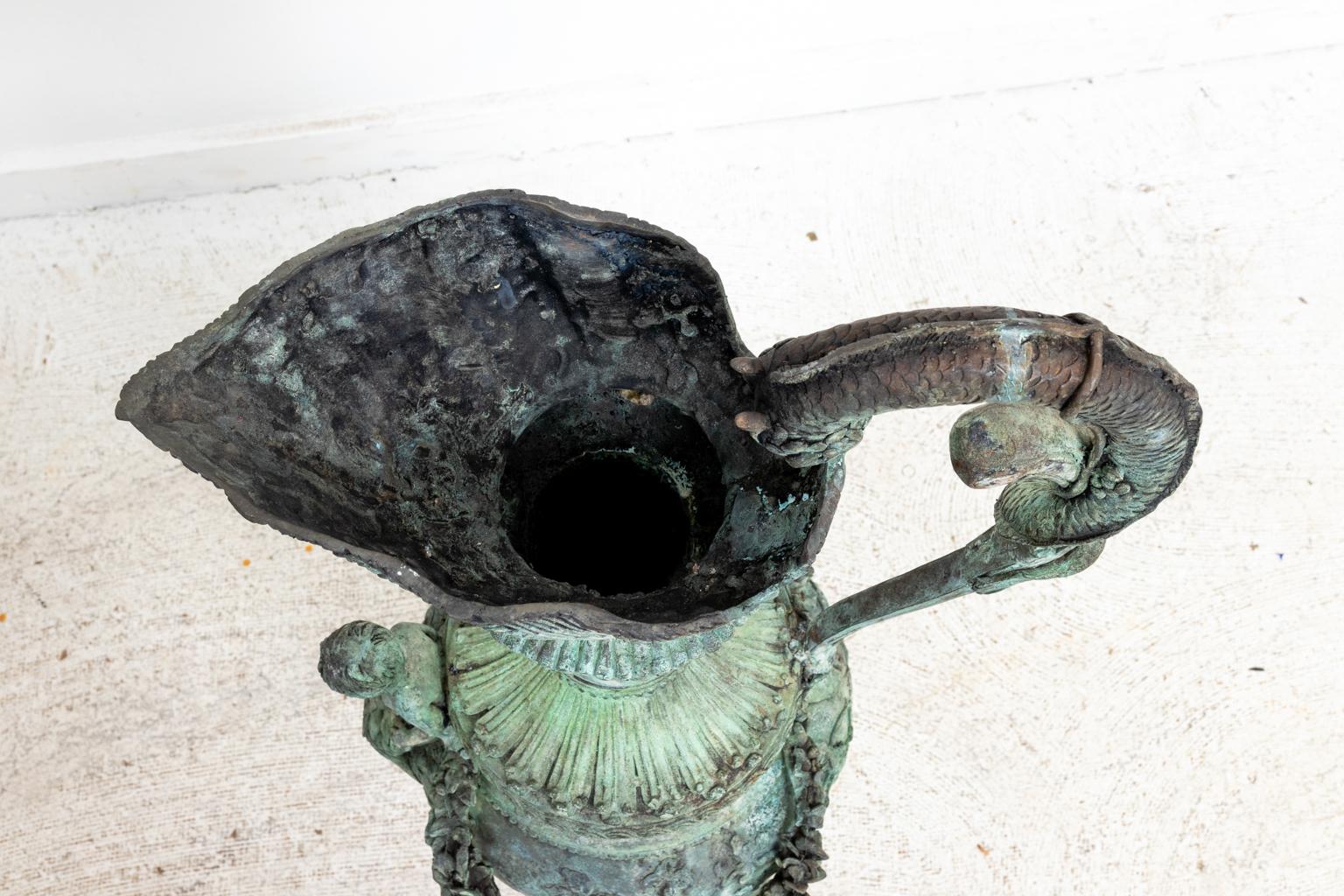 Pair of Continental Style Verdigris Bronze Urns For Sale 2