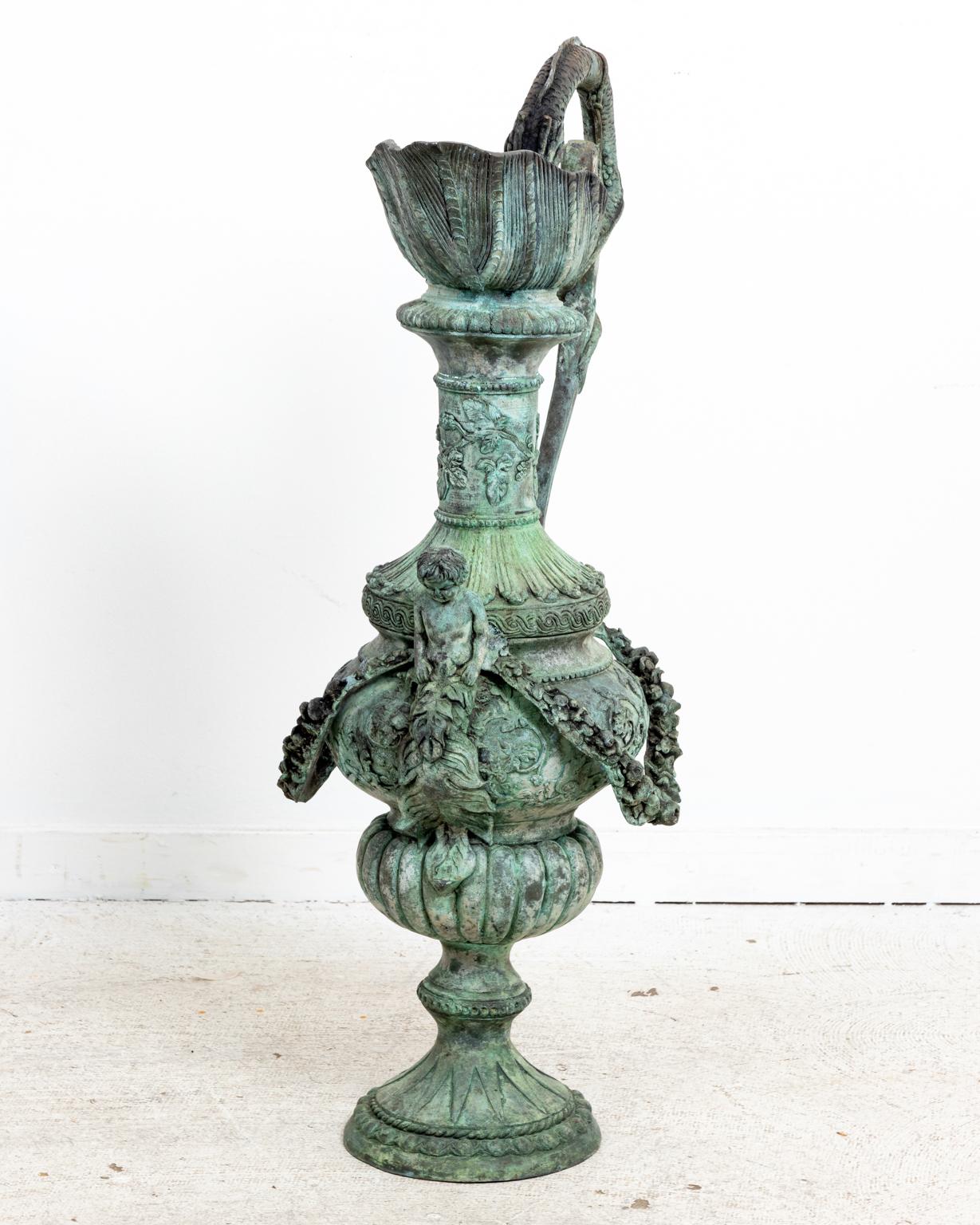 Pair of Continental Style Verdigris Bronze Urns For Sale 3
