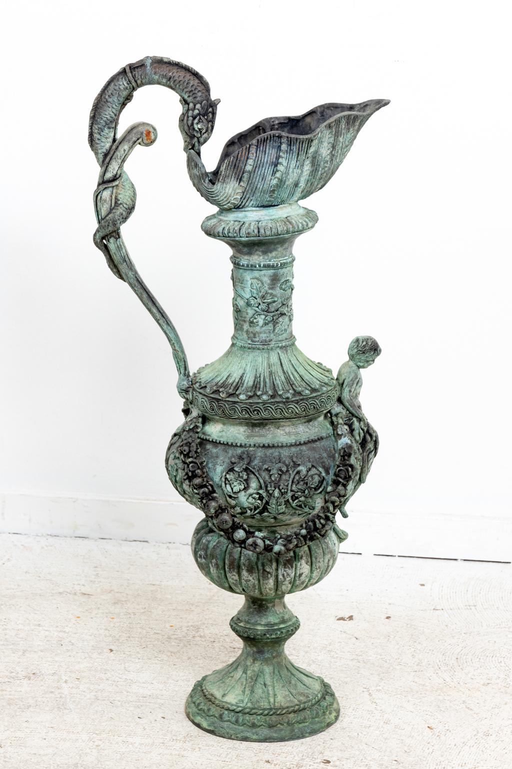 Pair of Continental Style Verdigris Bronze Urns For Sale 5