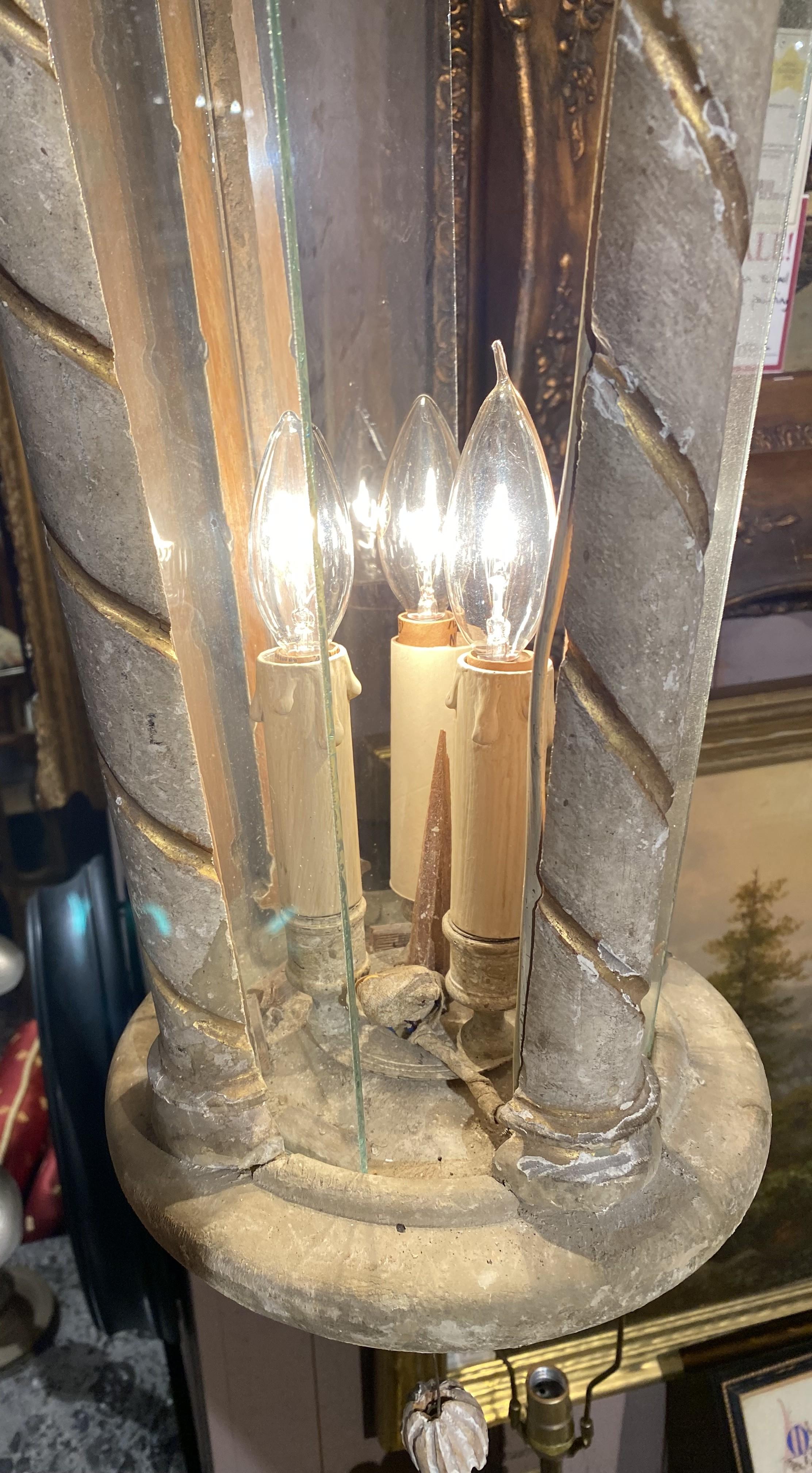 Pair of Continental Three Light Wooden Painted Chandeliers or Hall Lanterns For Sale 2