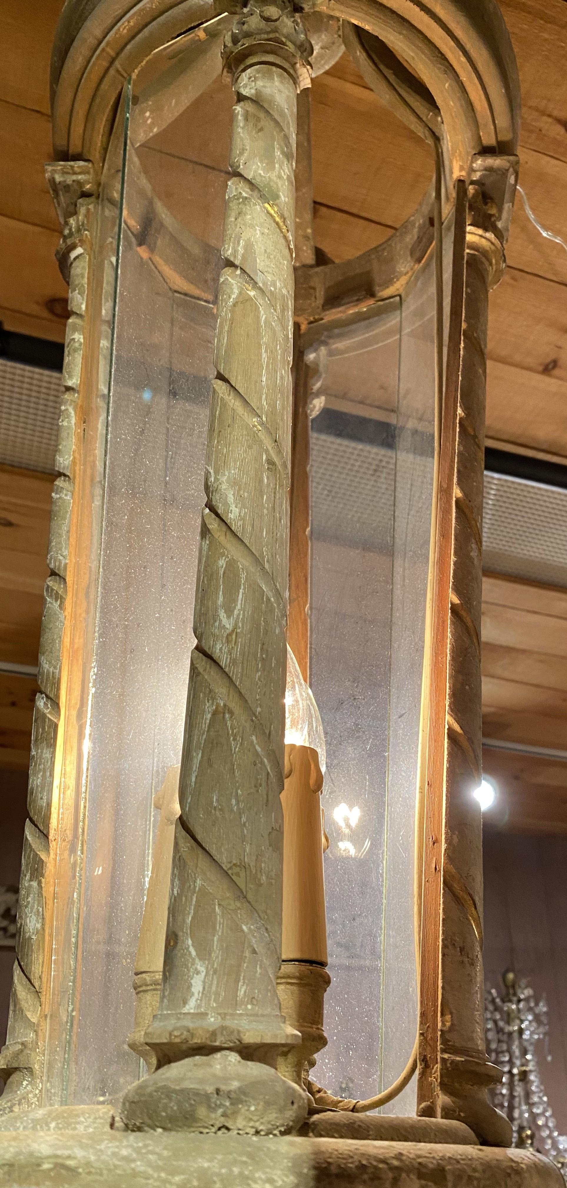 Pair of Continental Three Light Wooden Painted Chandeliers or Hall Lanterns For Sale 5