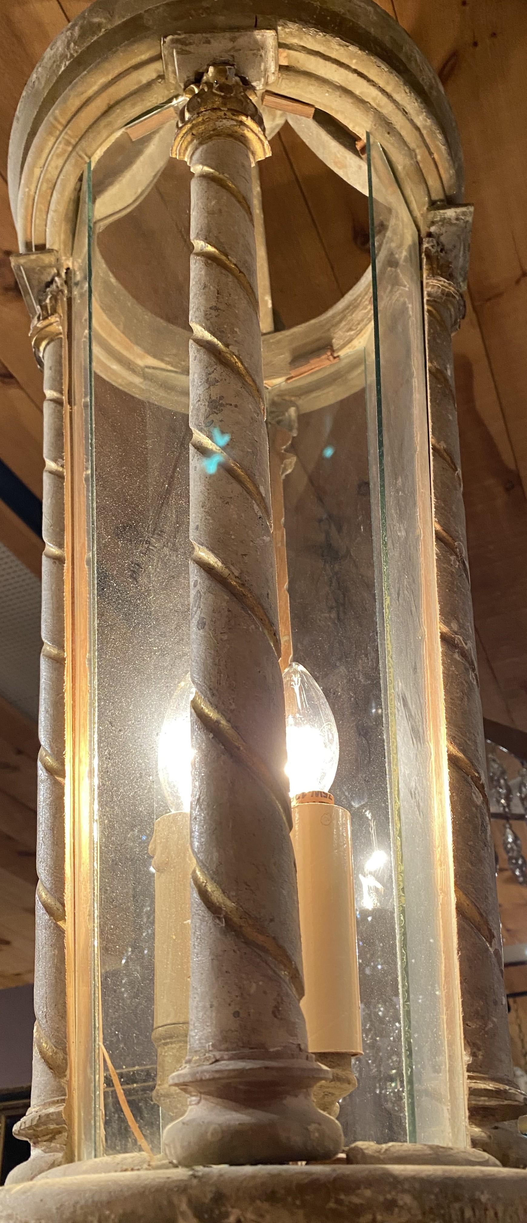 Pair of Continental Three Light Wooden Painted Chandeliers or Hall Lanterns For Sale 6
