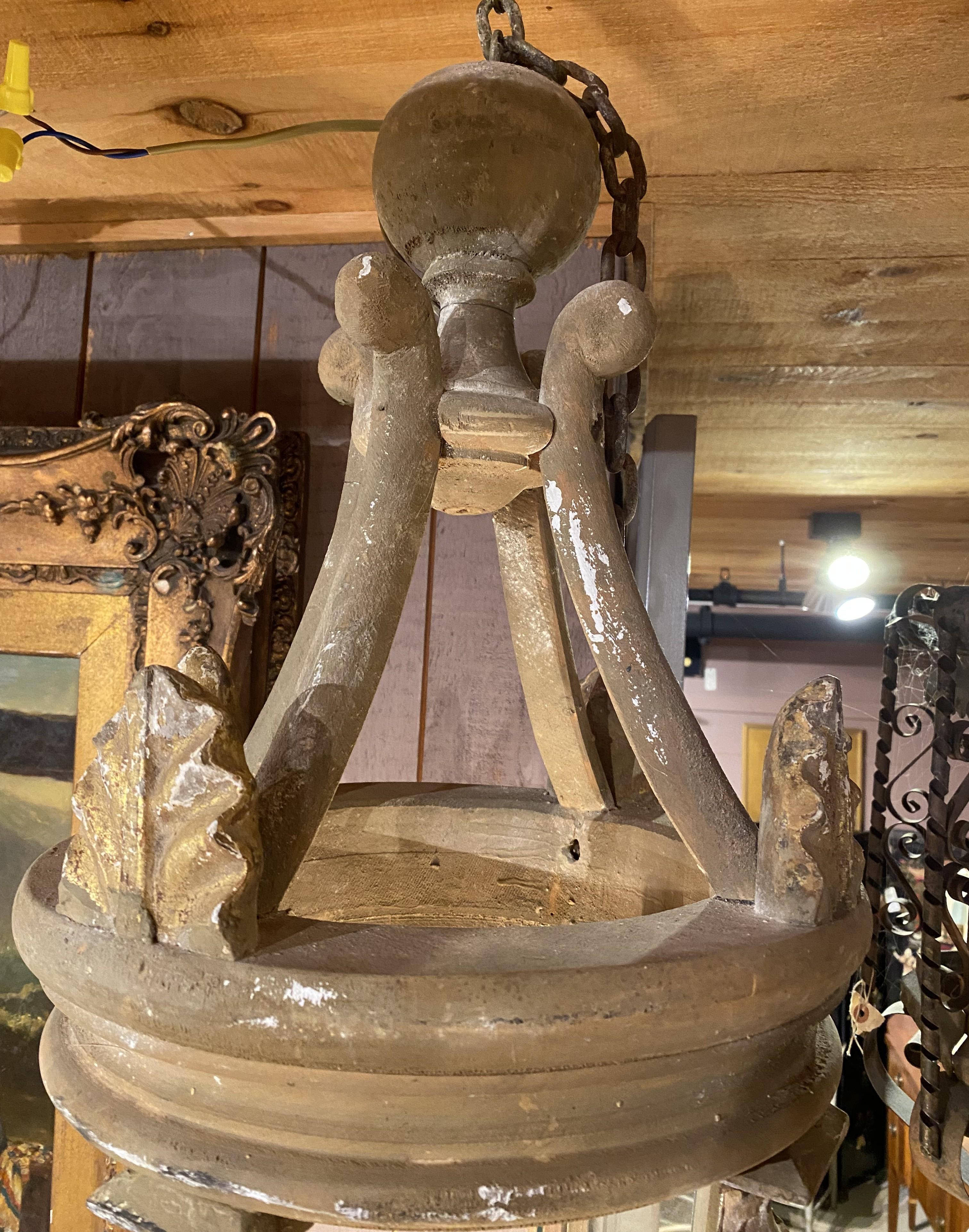 European Pair of Continental Three Light Wooden Painted Chandeliers or Hall Lanterns For Sale