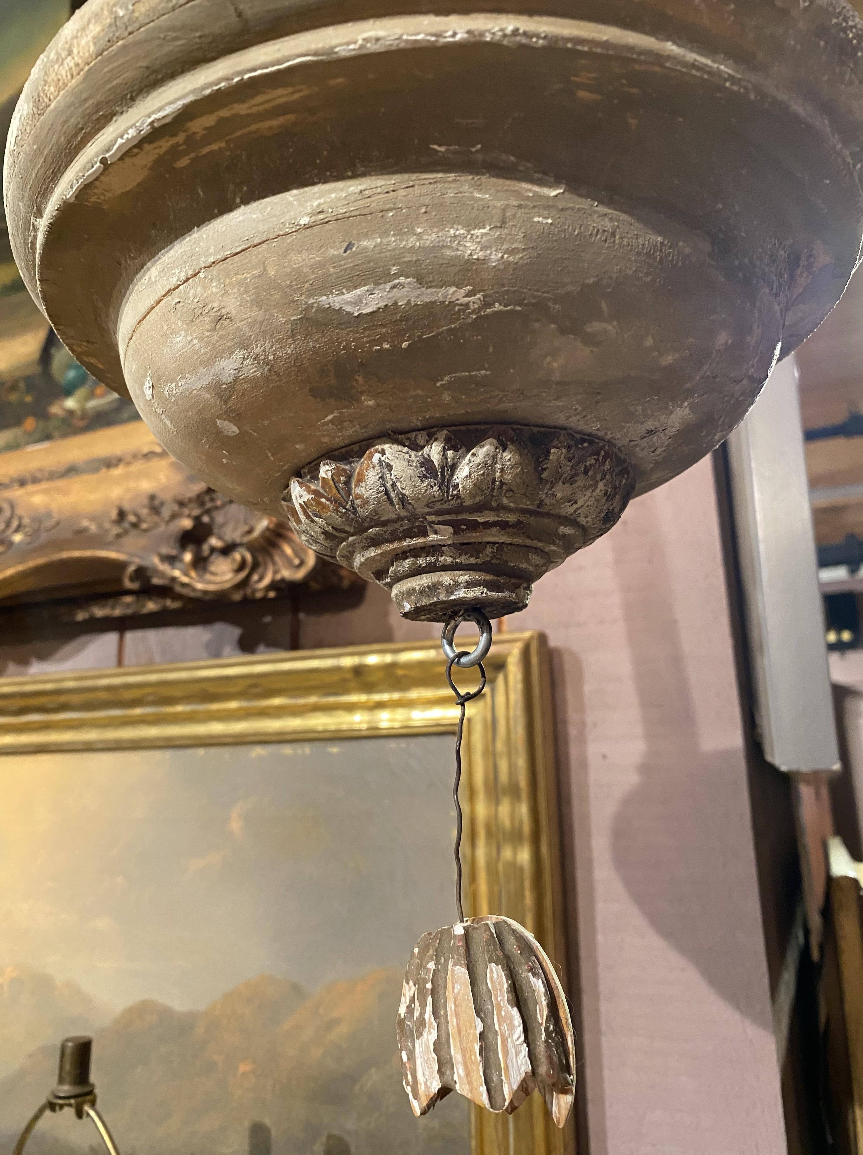 20th Century Pair of Continental Three Light Wooden Painted Chandeliers or Hall Lanterns For Sale