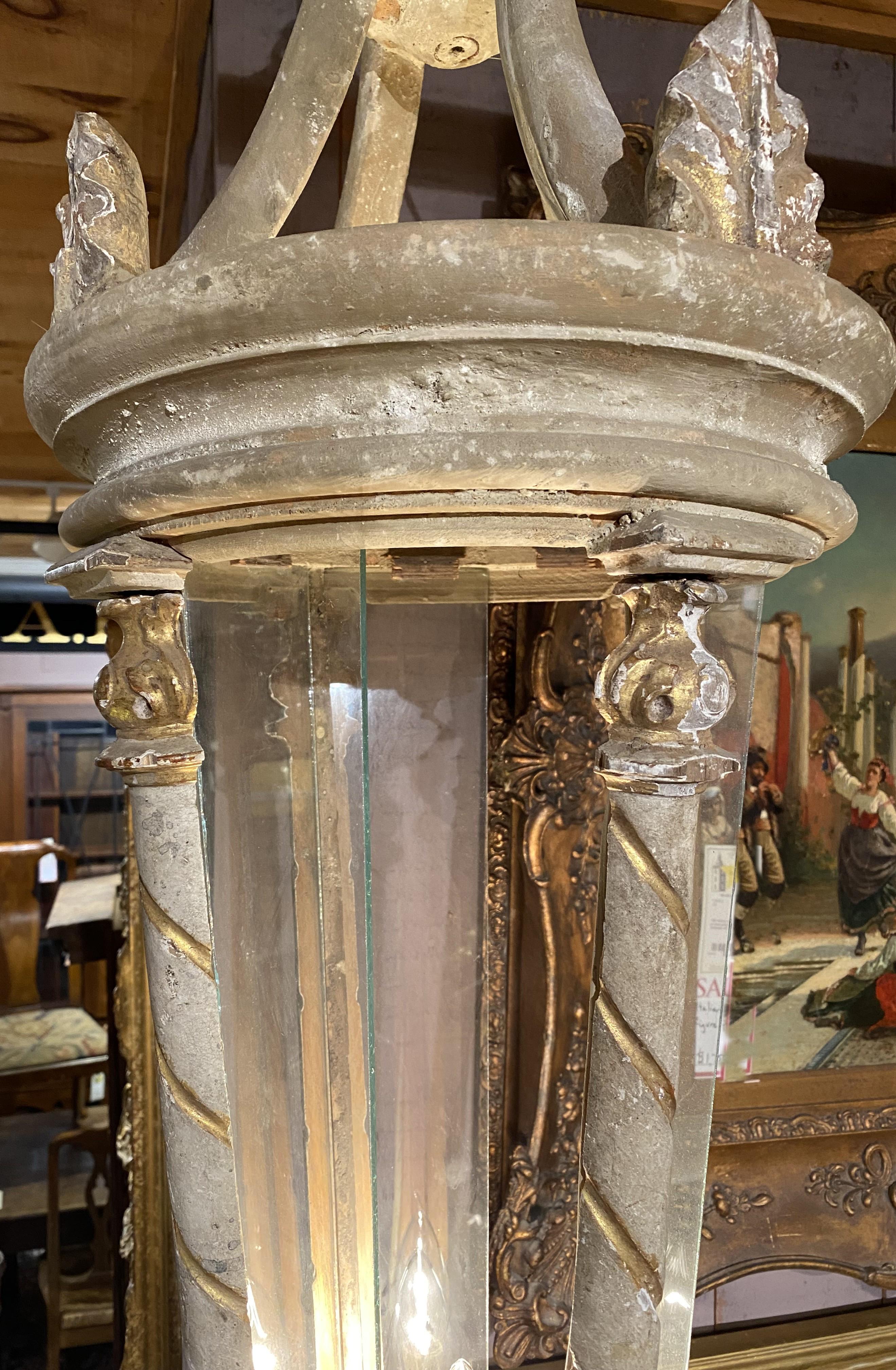 Pair of Continental Three Light Wooden Painted Chandeliers or Hall Lanterns For Sale 1