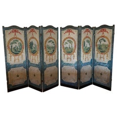 Pair of Continental Three-Panel Wood Framed and Painted Canvas Floor Screens