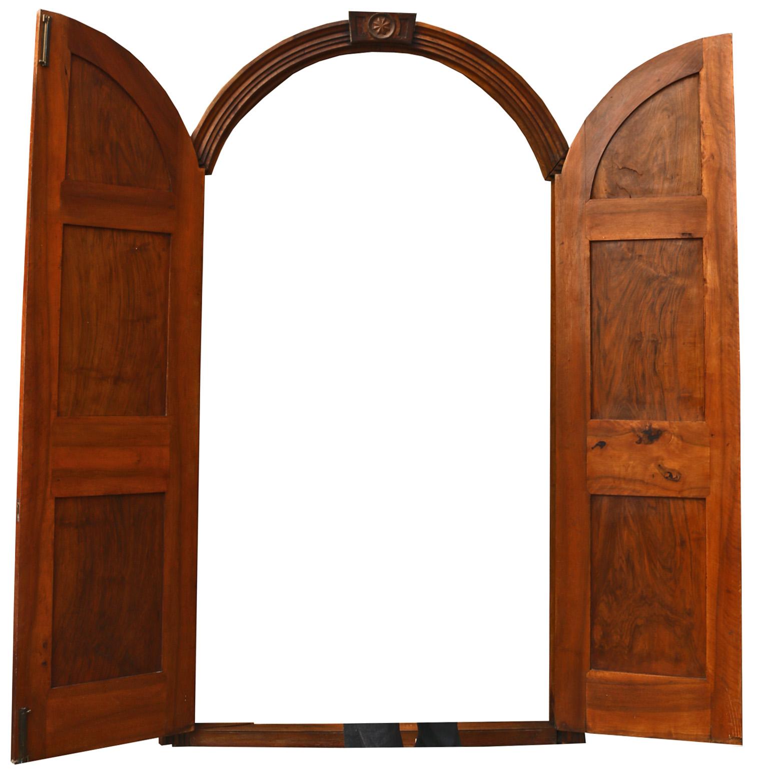 English Pair of Continental Walnut Double Doors in Frame