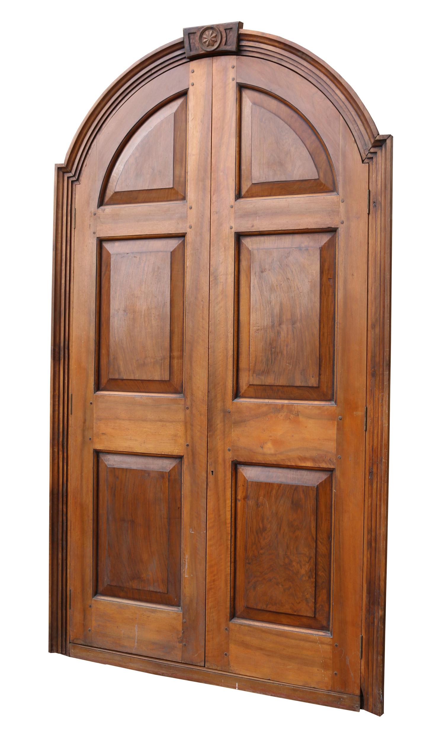 Hand-Crafted Pair of Continental Walnut Double Doors in Frame
