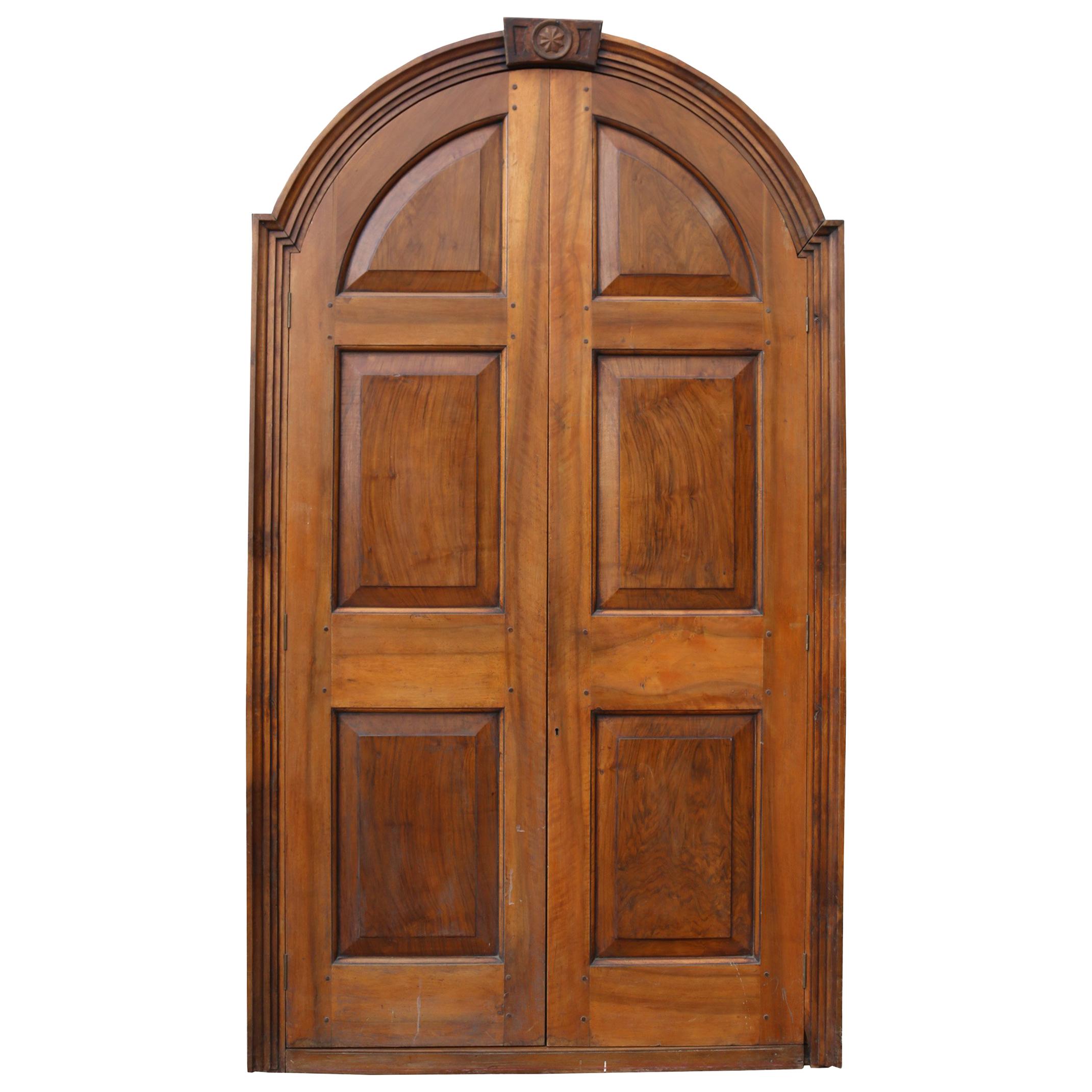Pair of Continental Walnut Double Doors in Frame