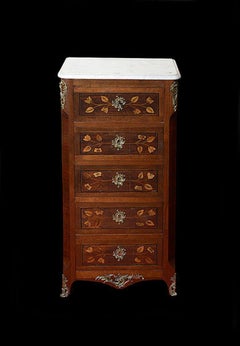 Pair of Continental Walnut, Rosewood and Satinwood Marquetry Chests