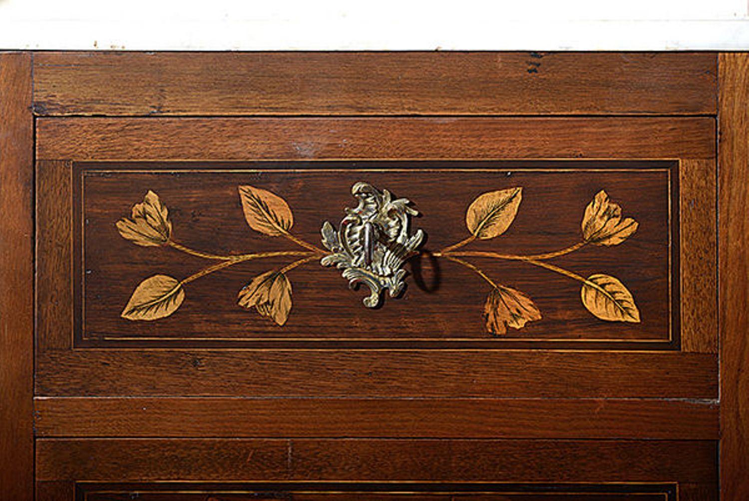 Late 19th Century Pair of Continental Walnut, Rosewood and Satinwood Marquetry Chests For Sale