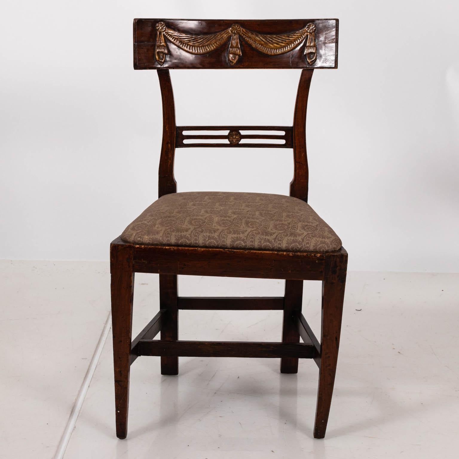 Upholstery Pair of Continental Walnut Side Chairs For Sale
