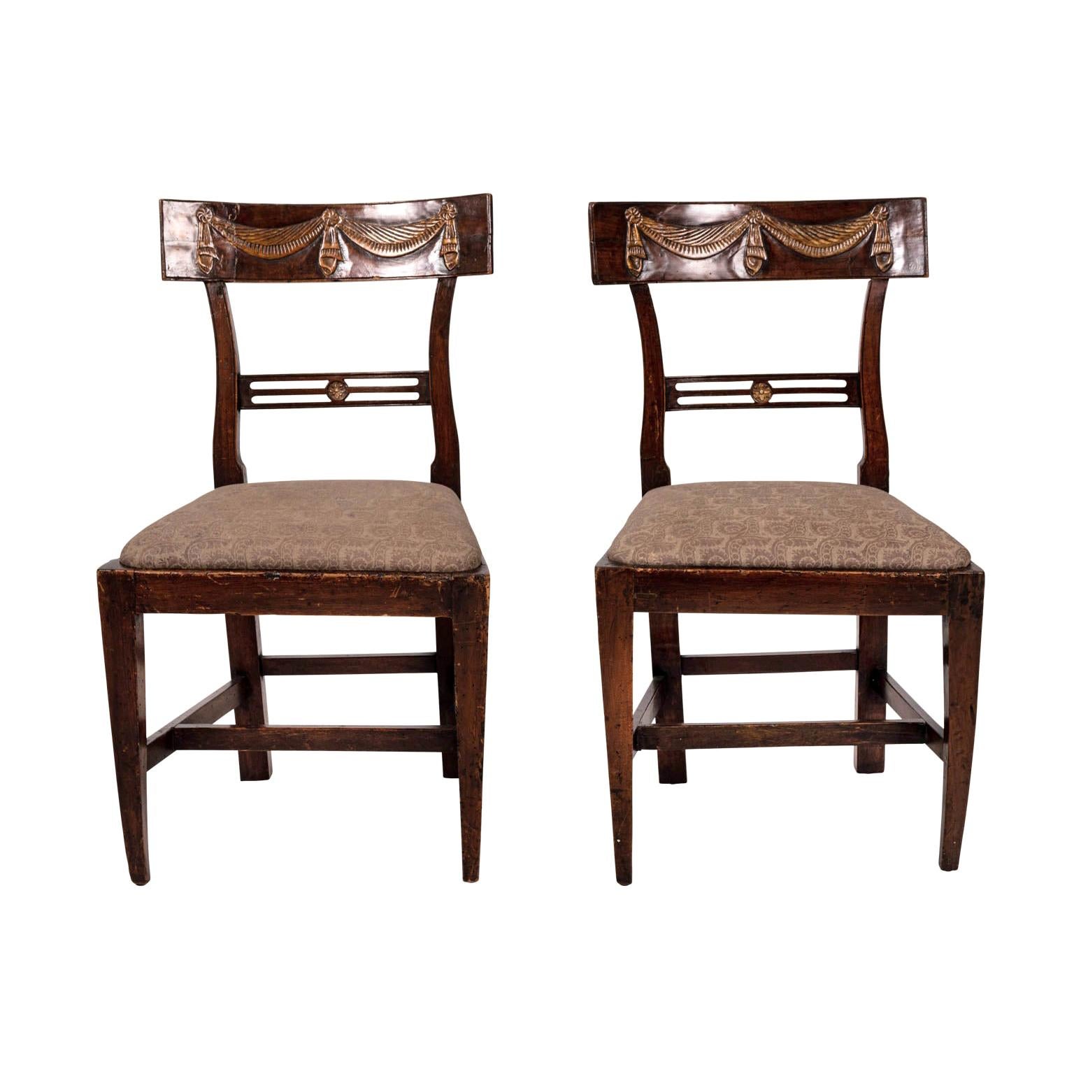 Pair of Continental Walnut Side Chairs For Sale