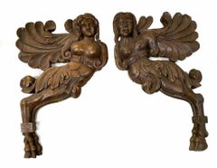 Pair of Continental Wooden Angelic Figures w/ Architectural Accents, circa 1800